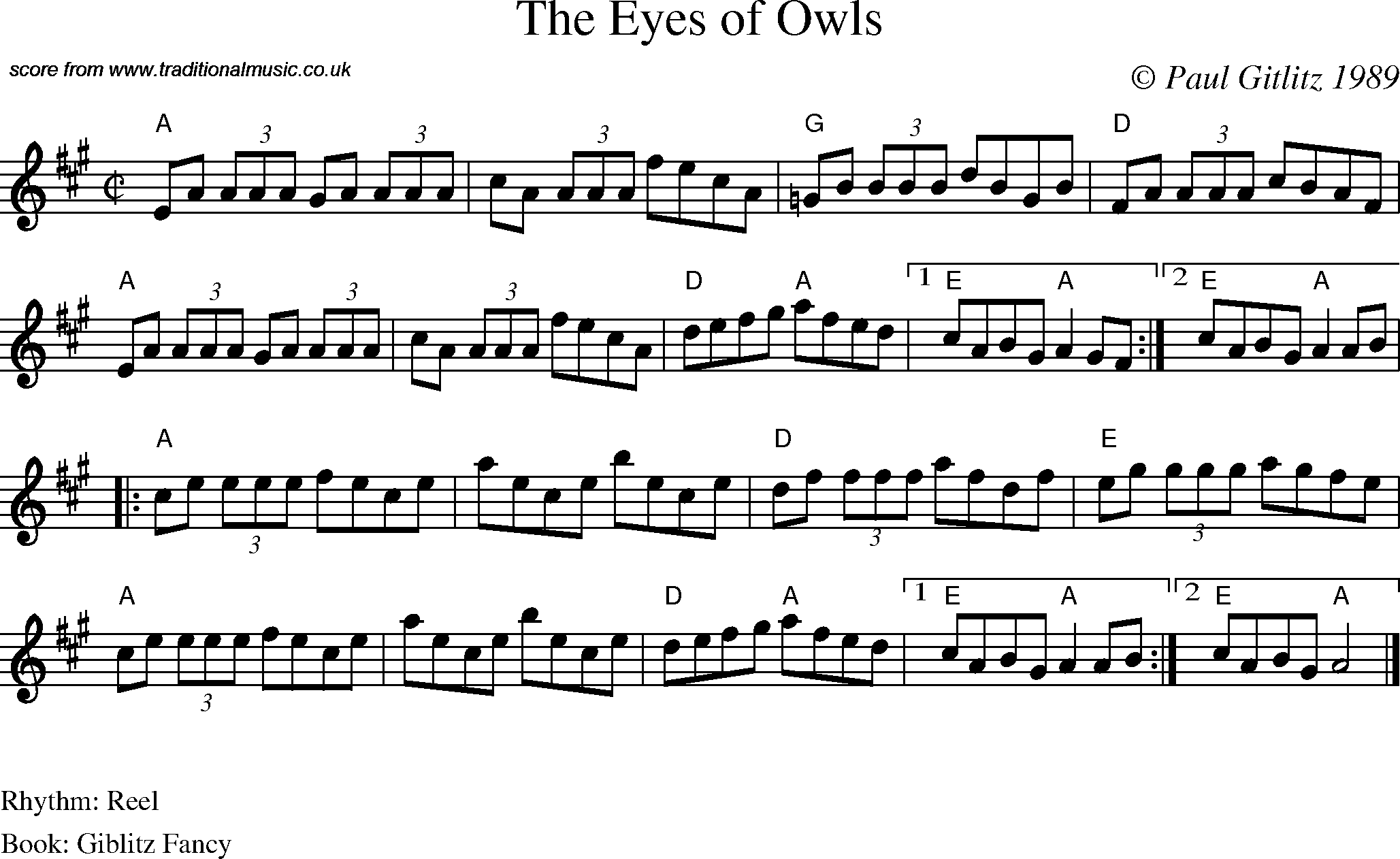 Sheet Music Score for Reel - The Eyes of Owls