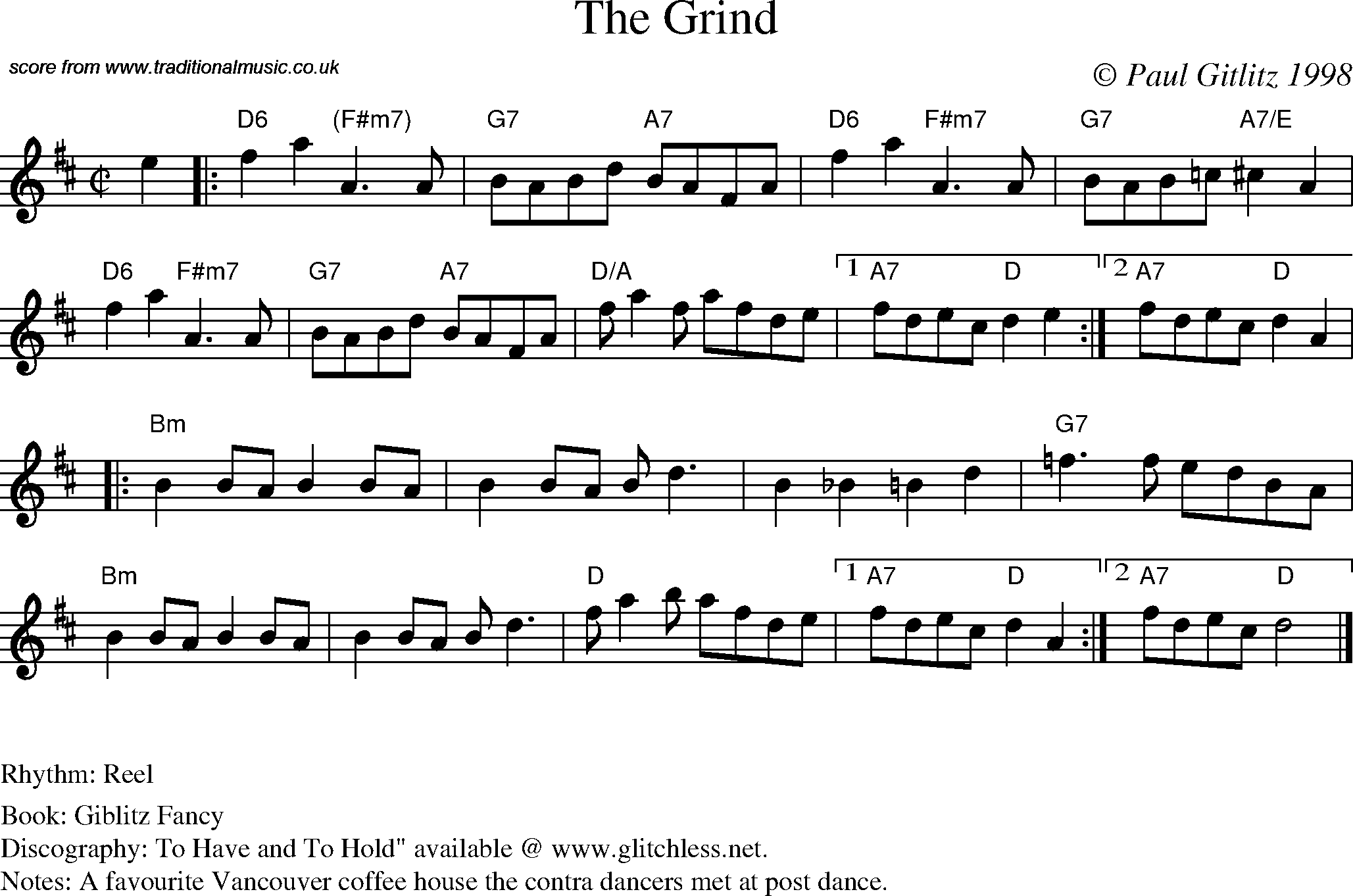 Sheet Music Score for Reel - The Grind