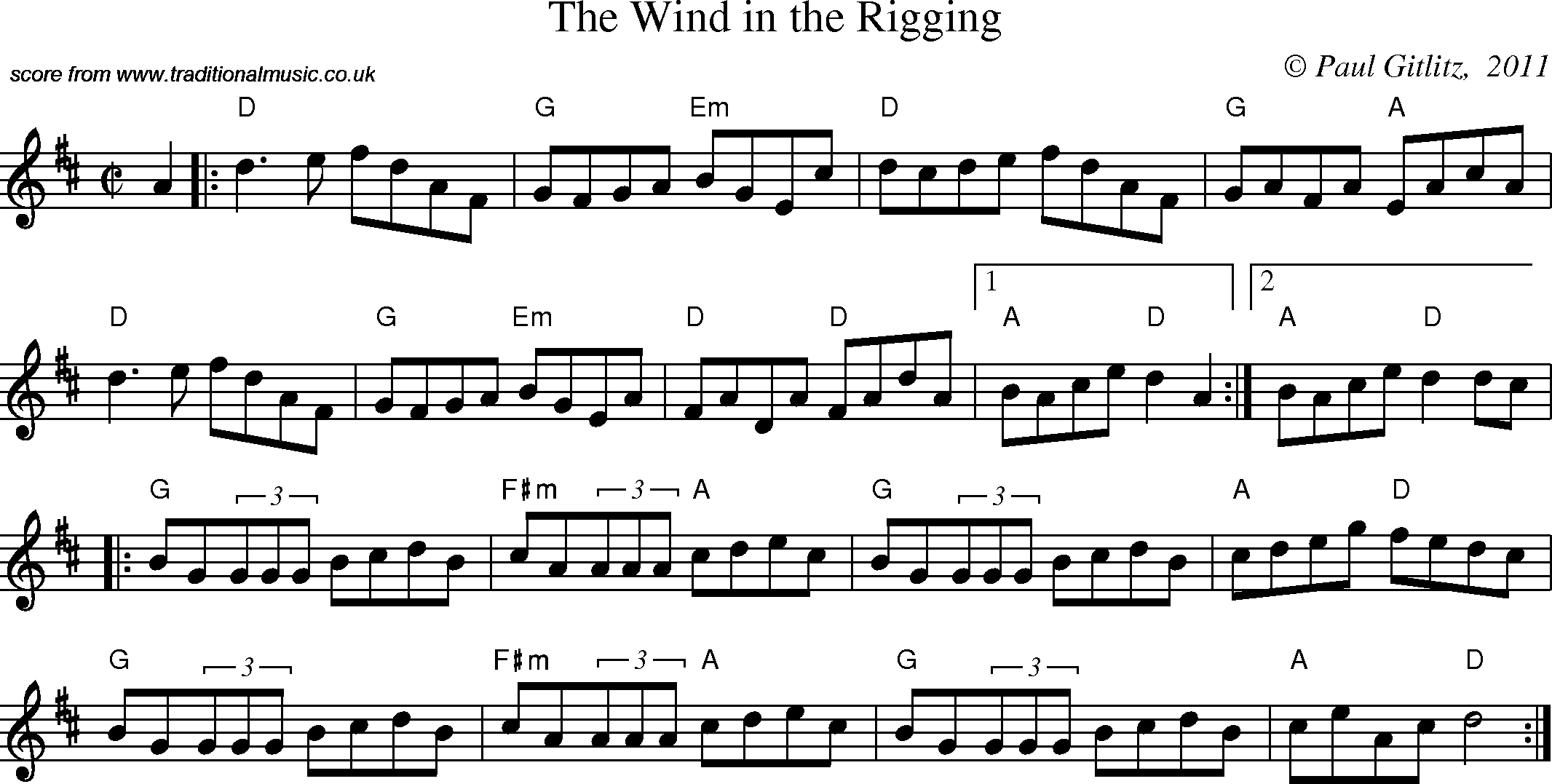 Sheet Music Score for Reel - Wind in the Rigging