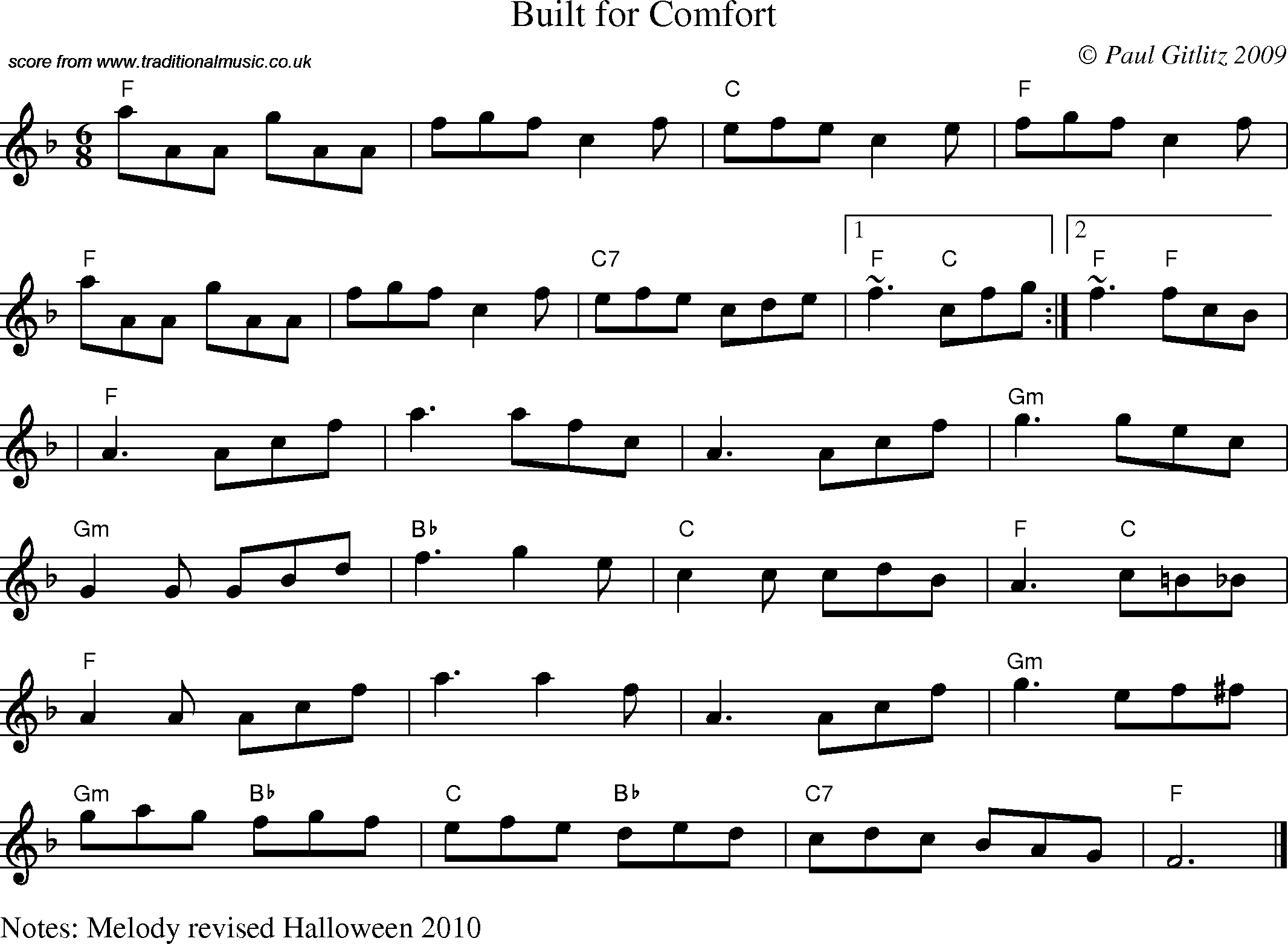 Sheet Music Score for Jig - Built for Comfort