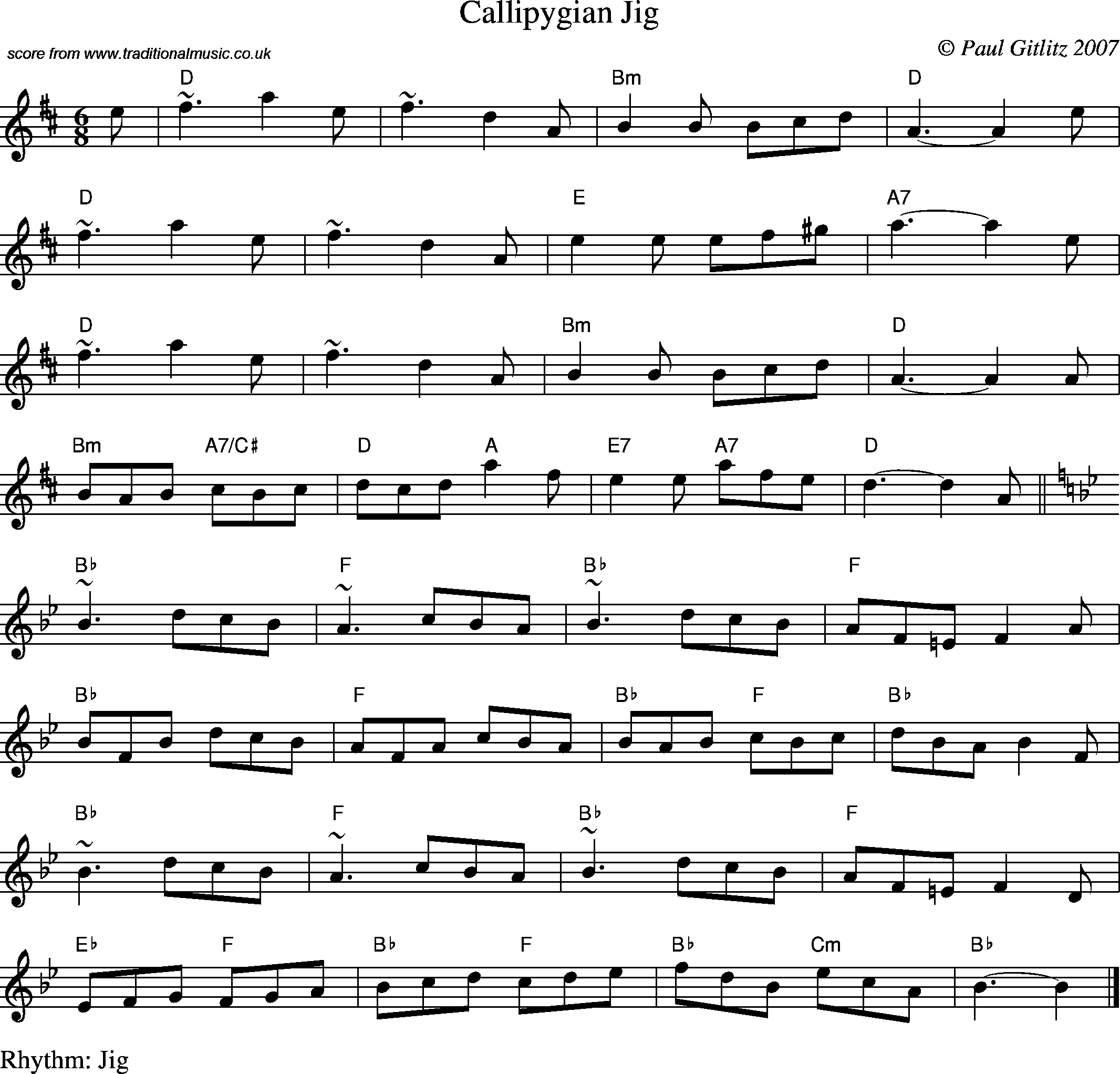 Sheet Music Score for Jig - Callipygian Jig