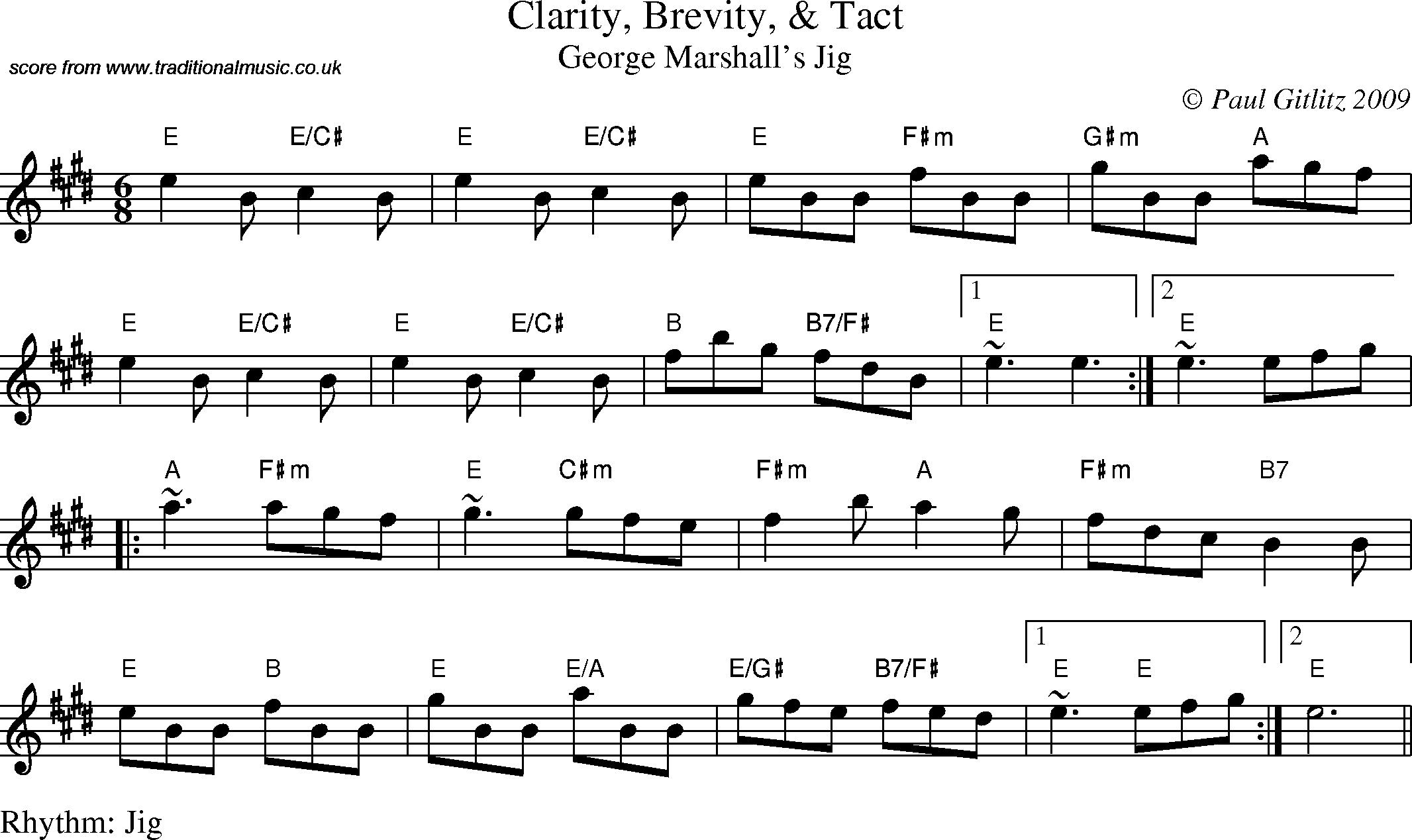 Sheet Music Score for Jig - Clarity, Brevity, & Tact