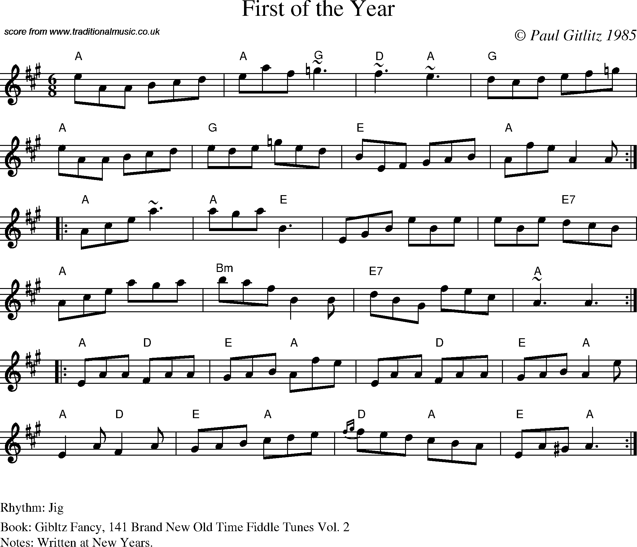 Sheet Music Score for Jig - First of the Year