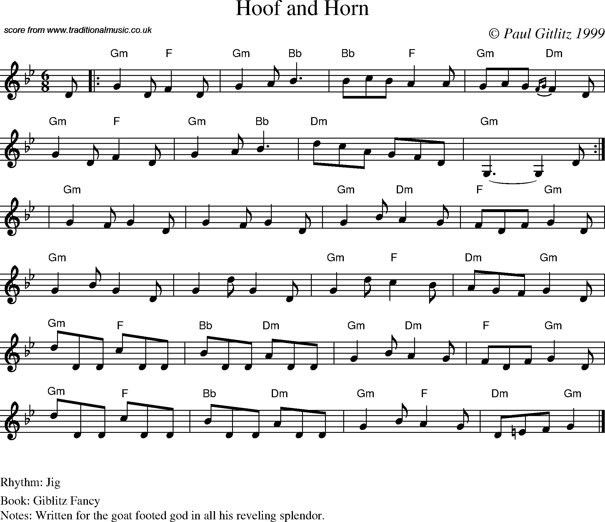 Sheet Music Score for Jig - Hoof and Horn