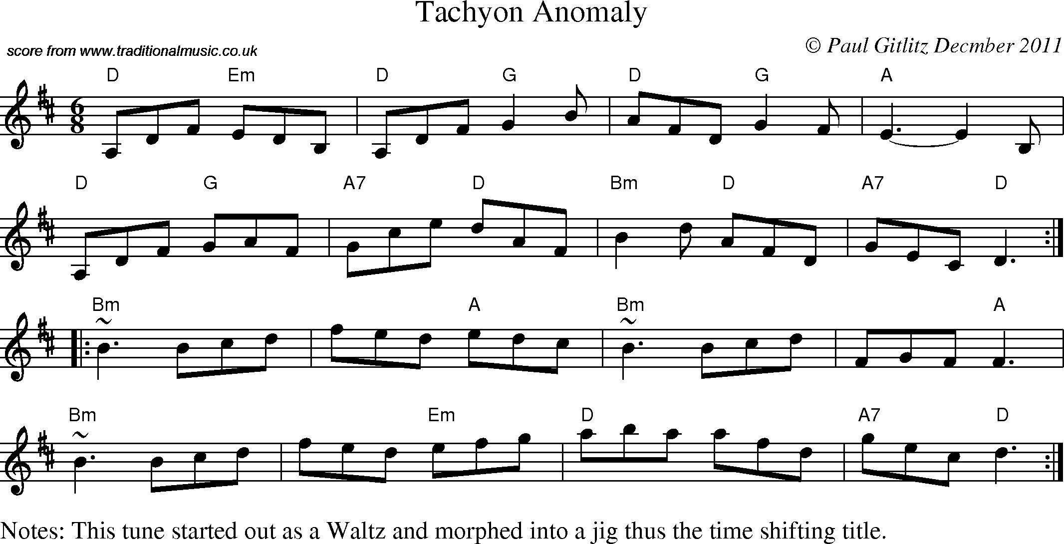 Sheet Music Score for Jig - Tachyon Anomaly