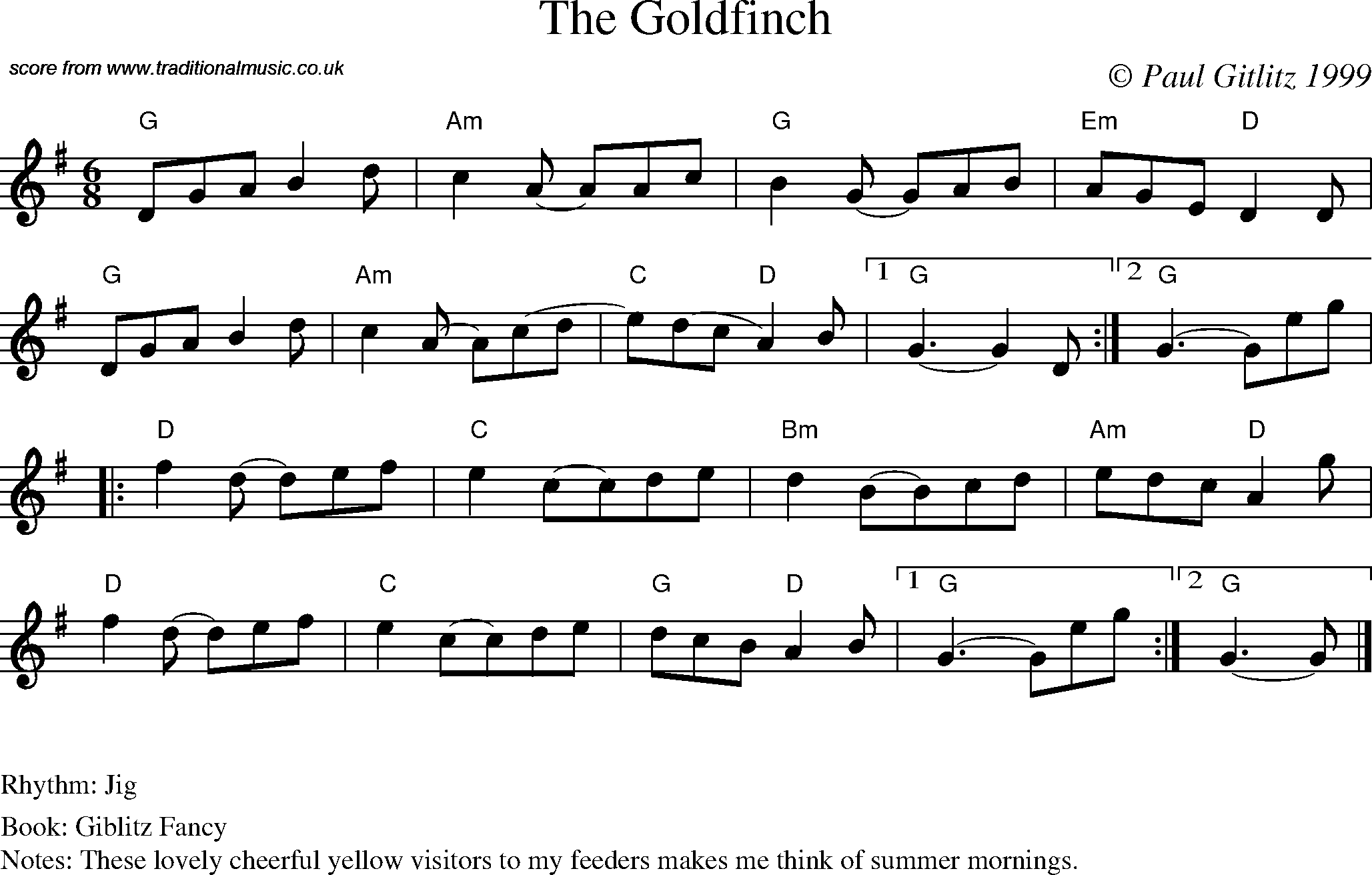Sheet Music Score for Jig - The Goldfinch