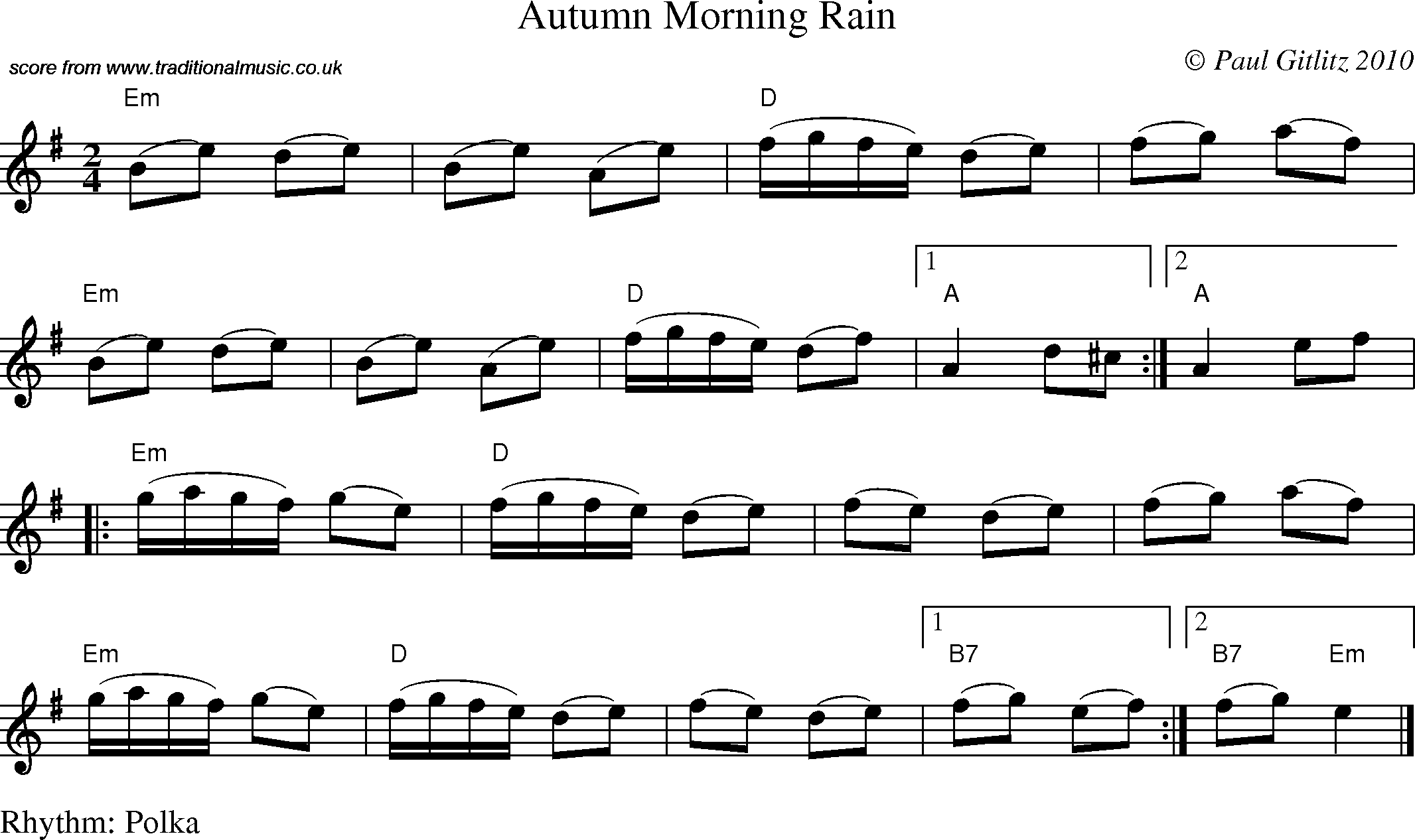 Sheet Music Score for Polka - Autumn Morning Rain