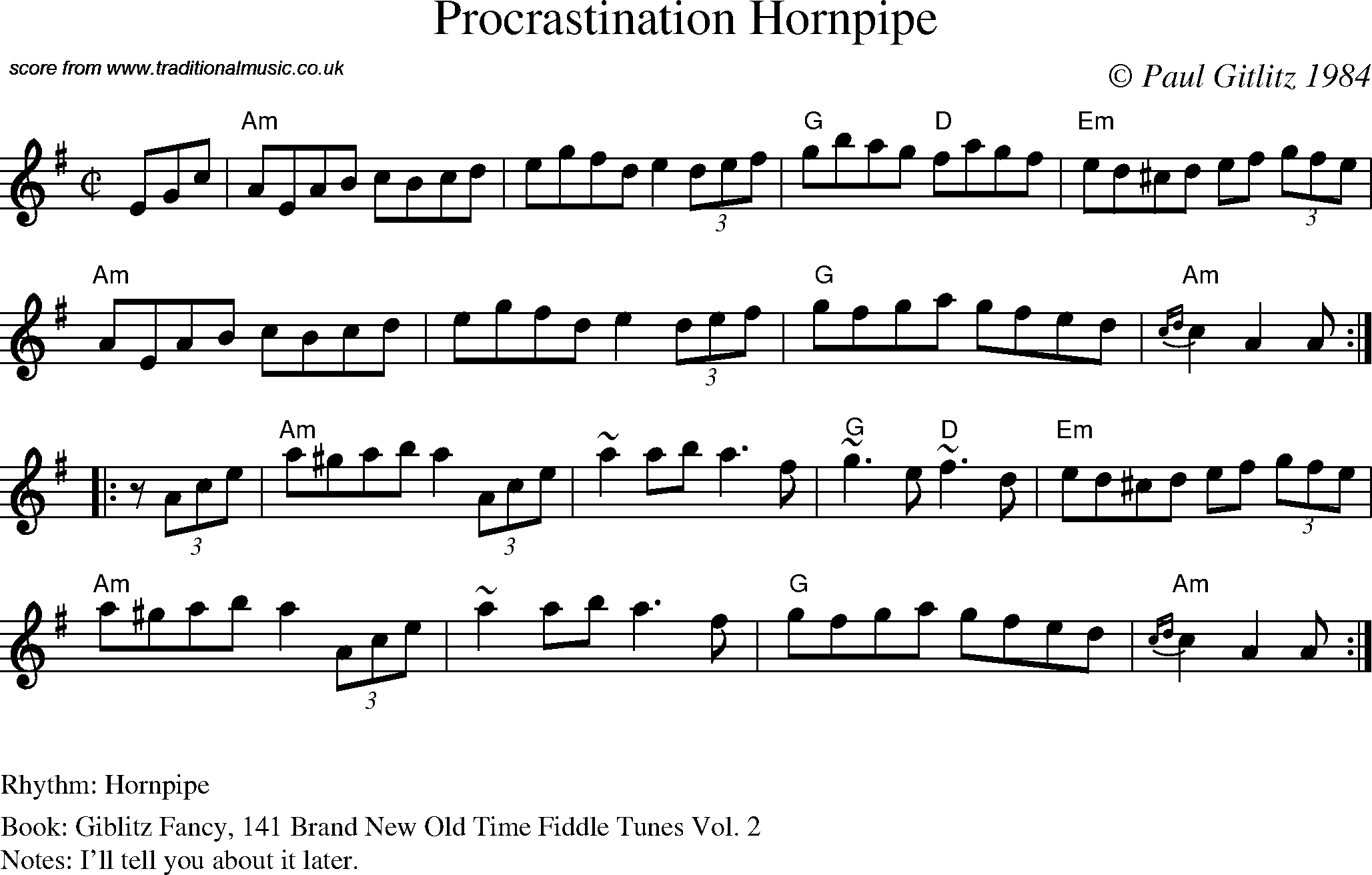 Sheet Music Score for Hornpipe/Strathspey - Procrastination Hornpipe