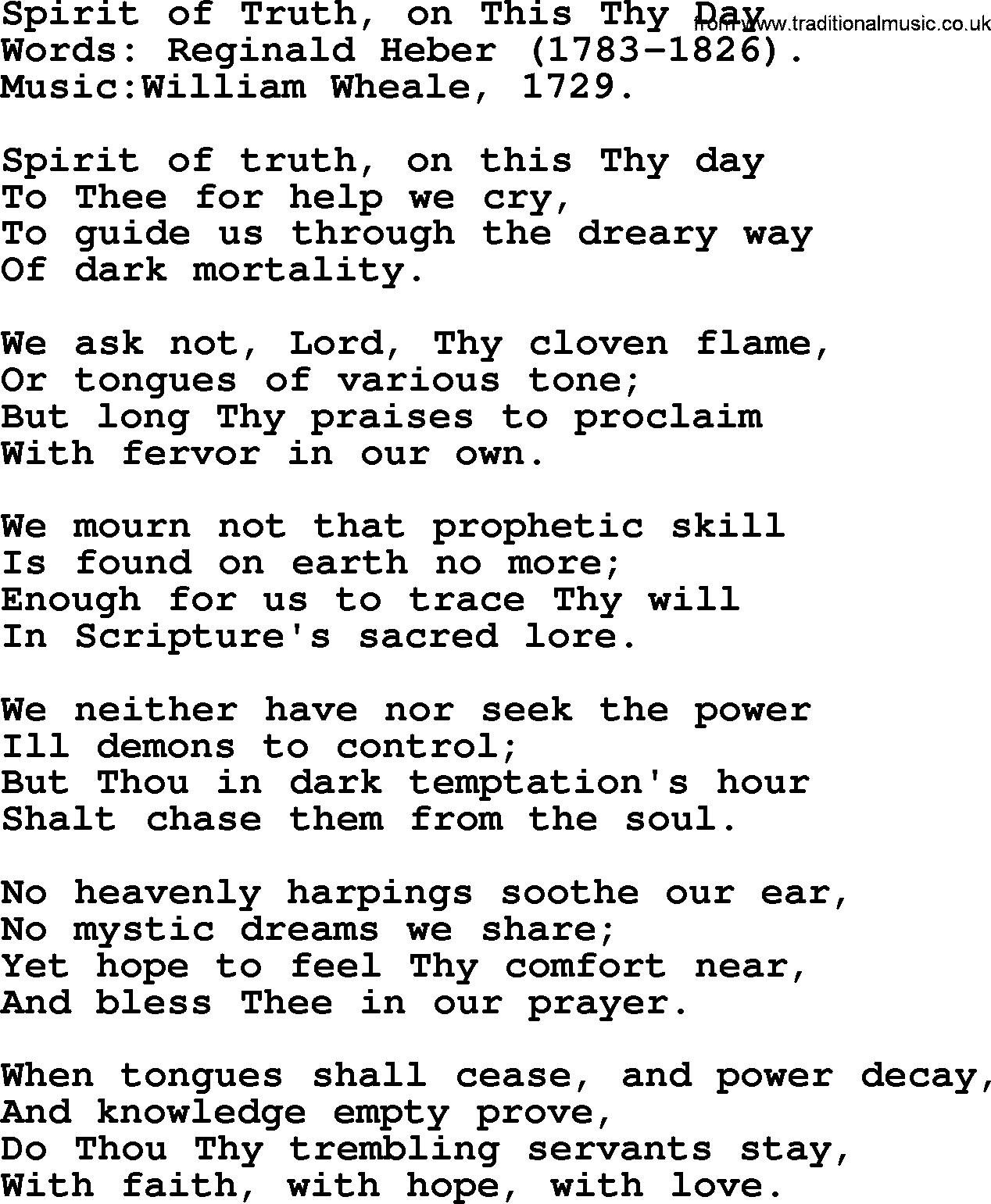 Pentacost Hymns, Hymn: Spirit Of Truth, On This Thy Day, lyrics with PDF