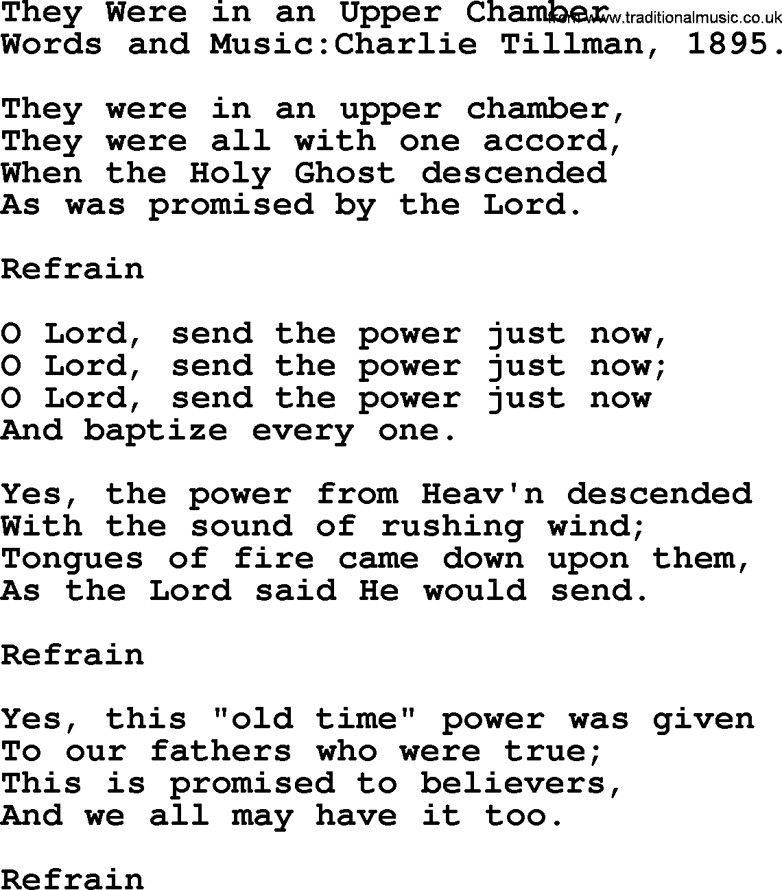 Pentacost Hymns, Hymn: They Were In An Upper Chamber, lyrics with PDF
