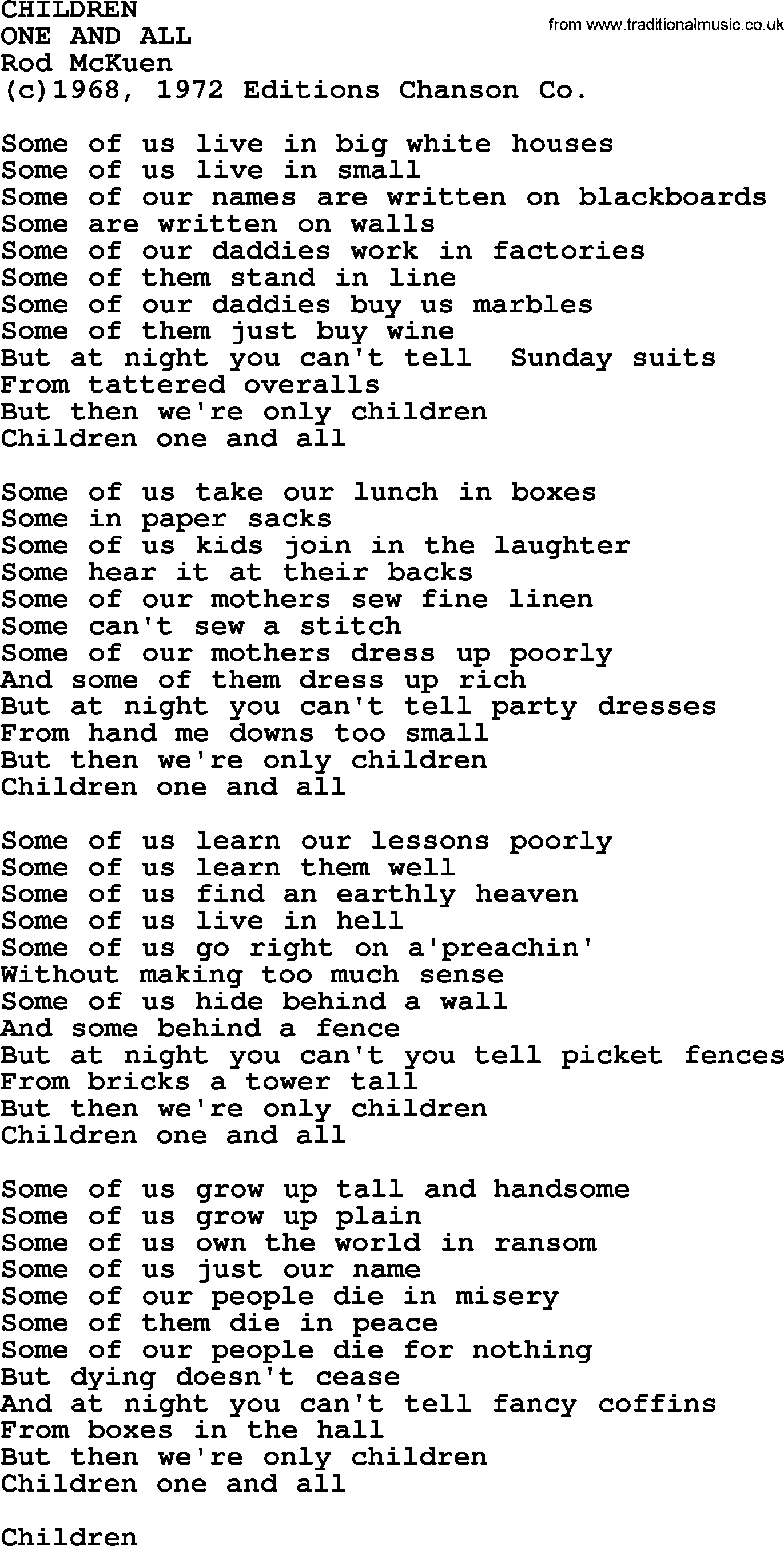 Peter, Paul and Mary song Children lyrics