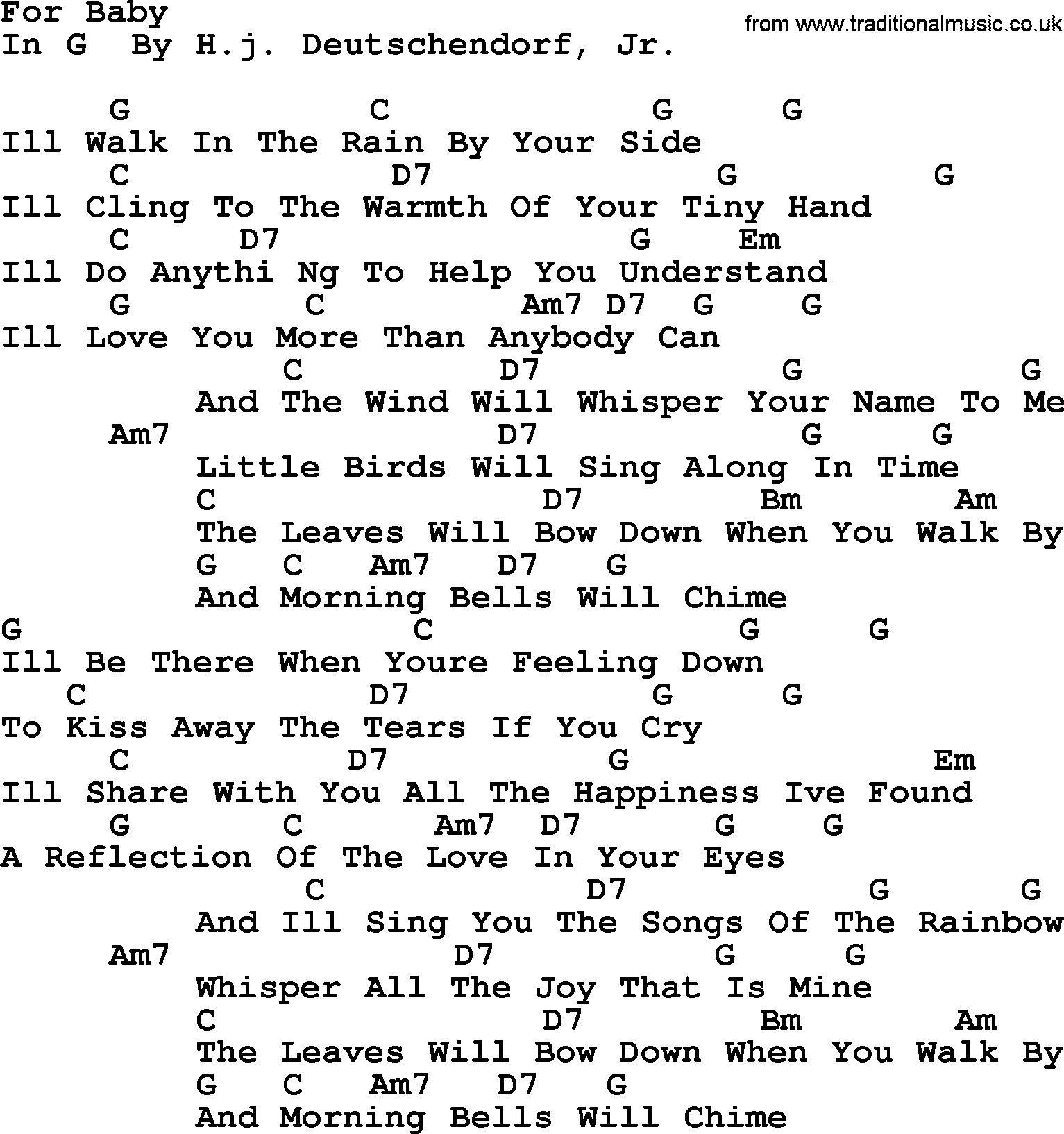 Peter, Paul and Mary song For Baby G, lyrics and chords