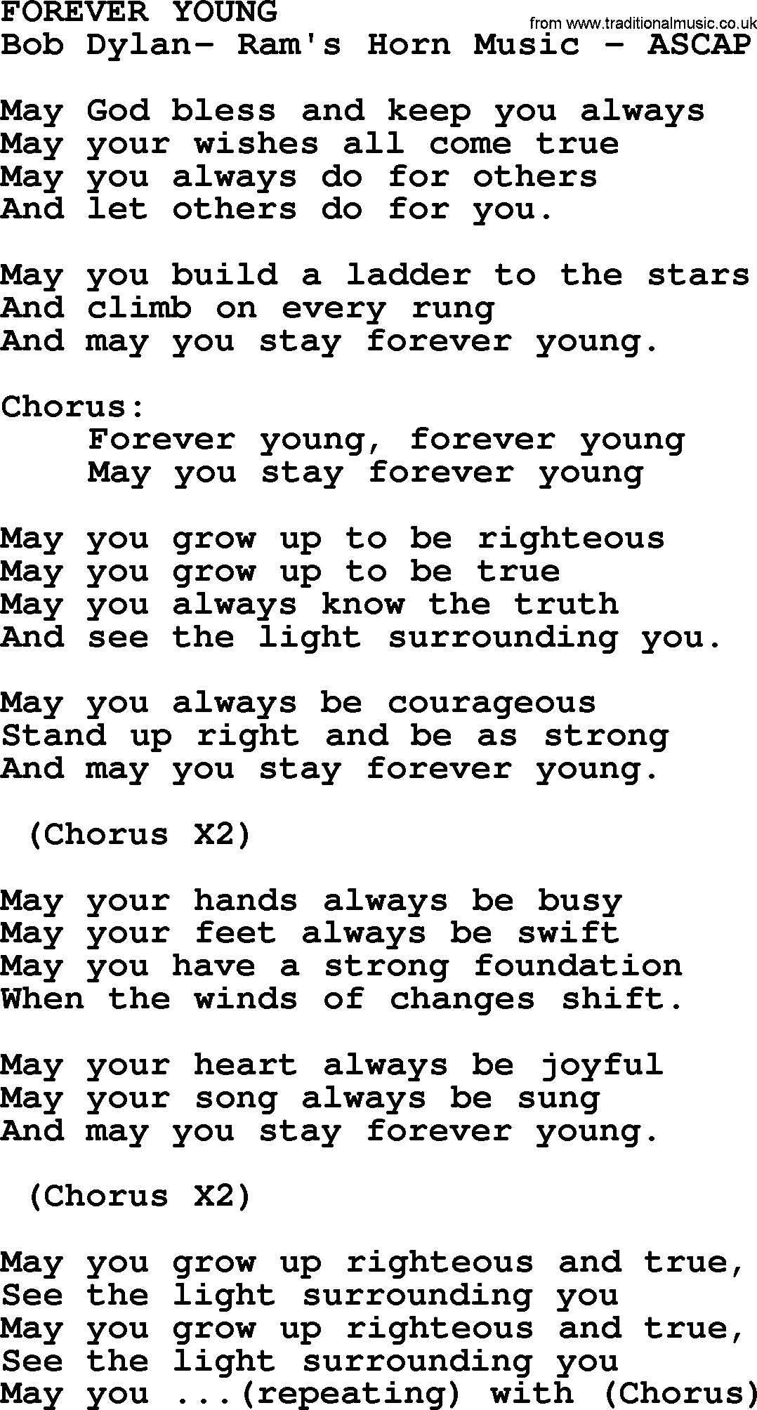 Peter, Paul and Mary song Forever Young lyrics