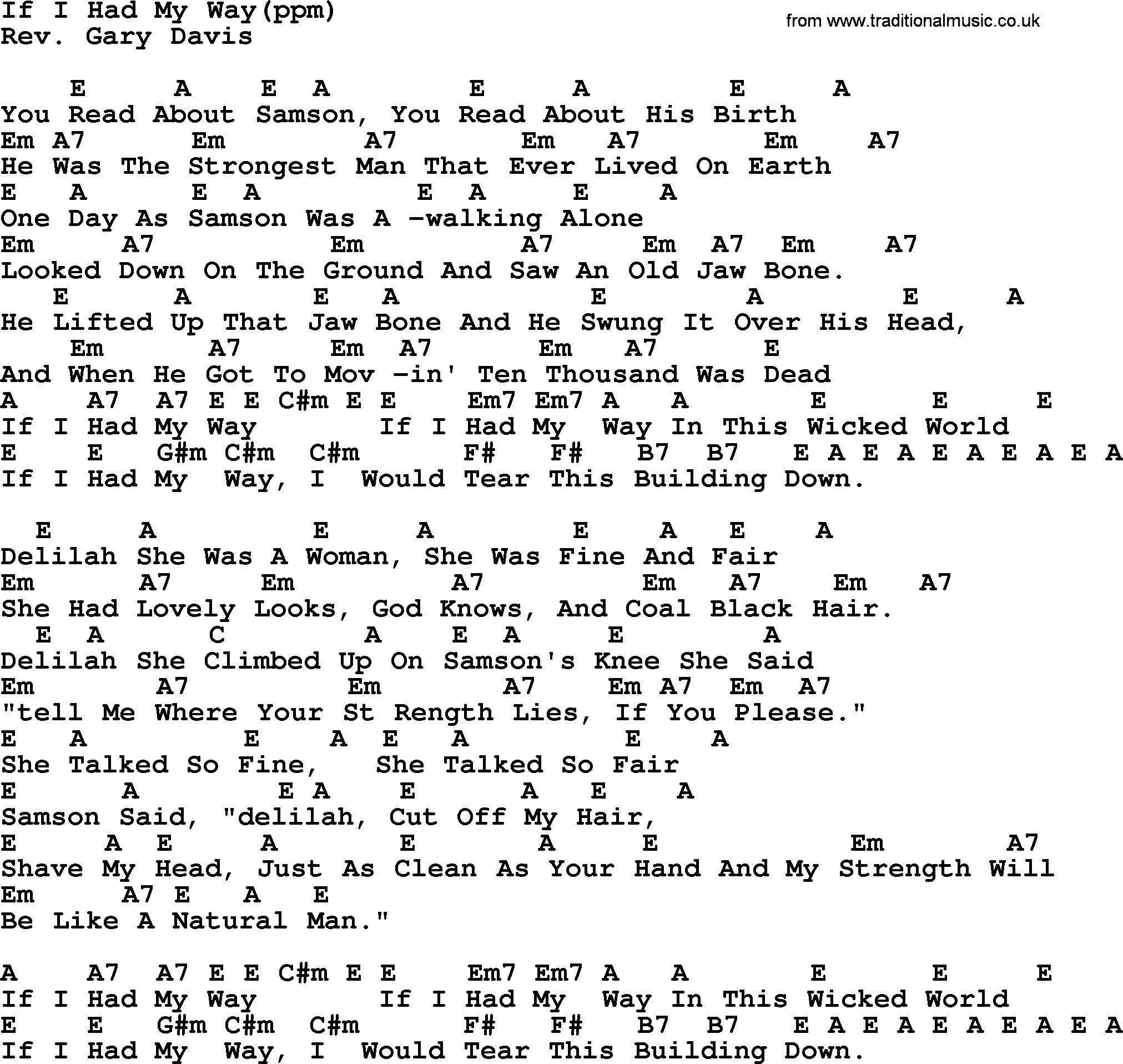Peter, Paul and Mary song: If I Had My Way, lyrics and chords