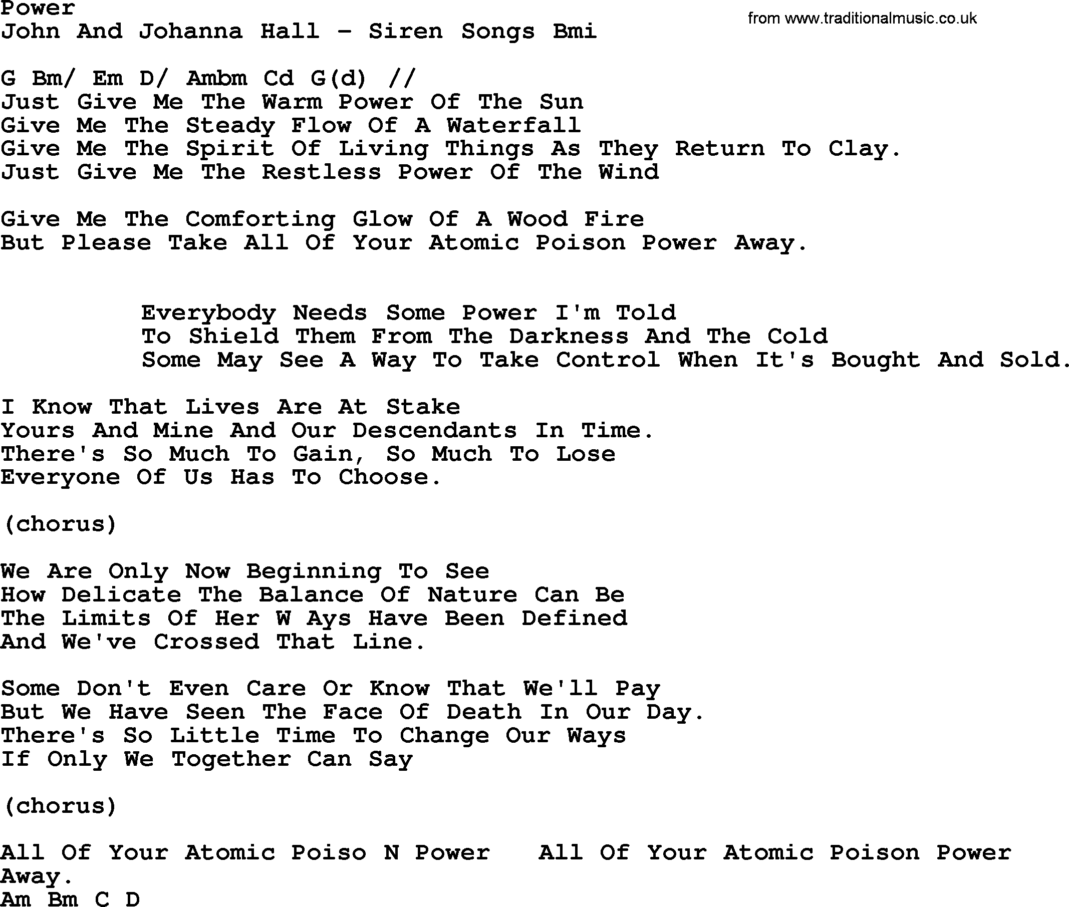 Peter, Paul and Mary song Power, lyrics and chords