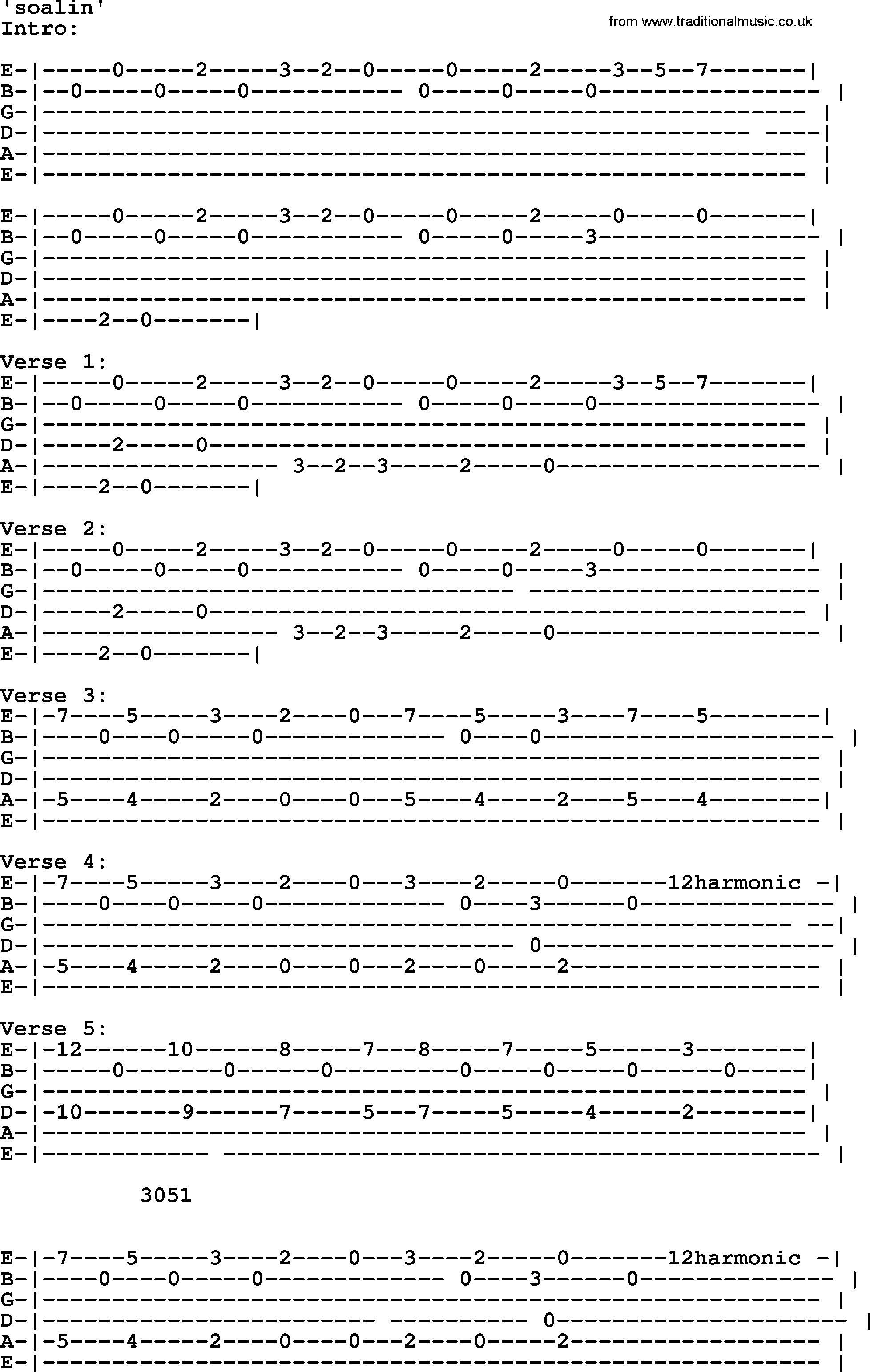 Peter, Paul and Mary song Soalin Tablature, lyrics and chords