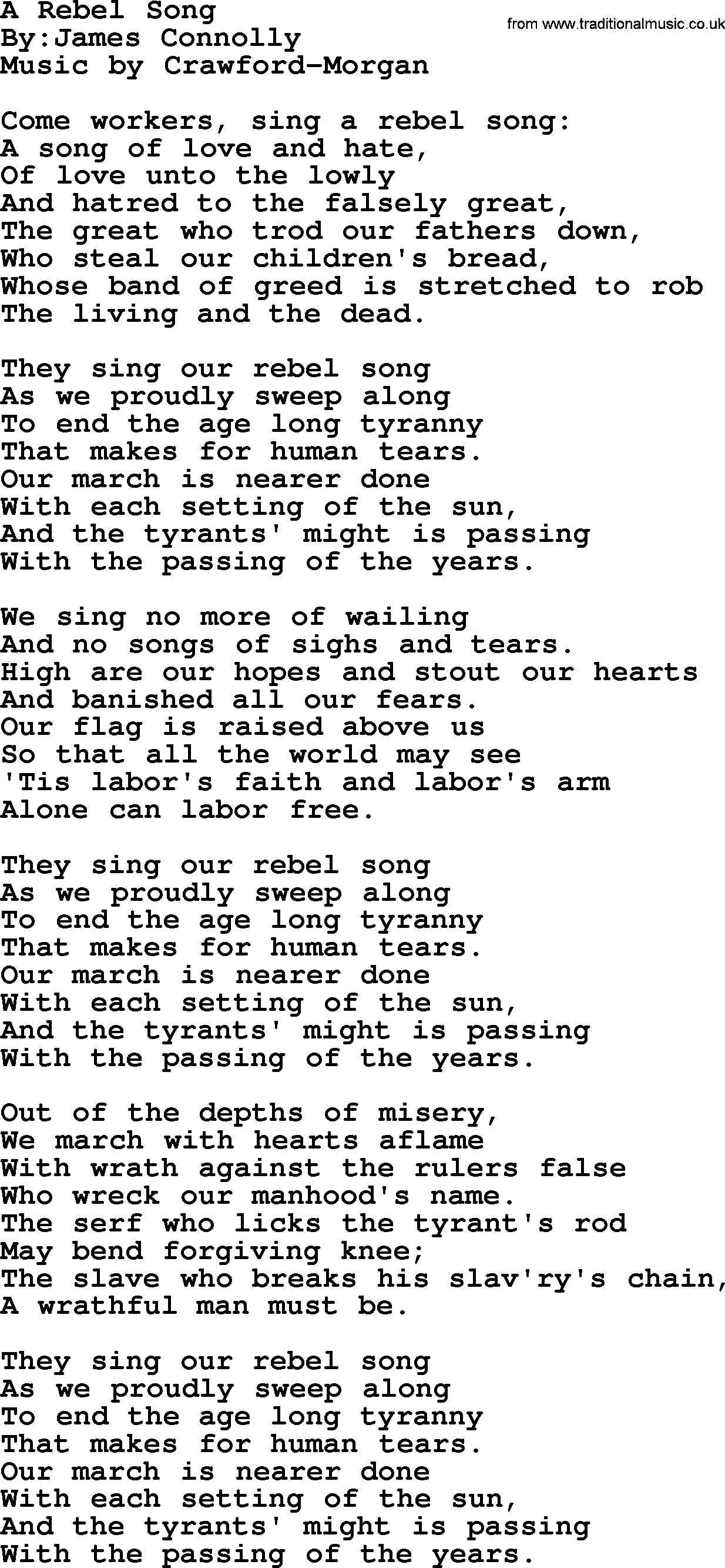 Political, Solidarity, Workers or Union song: A Rebel Song, lyrics