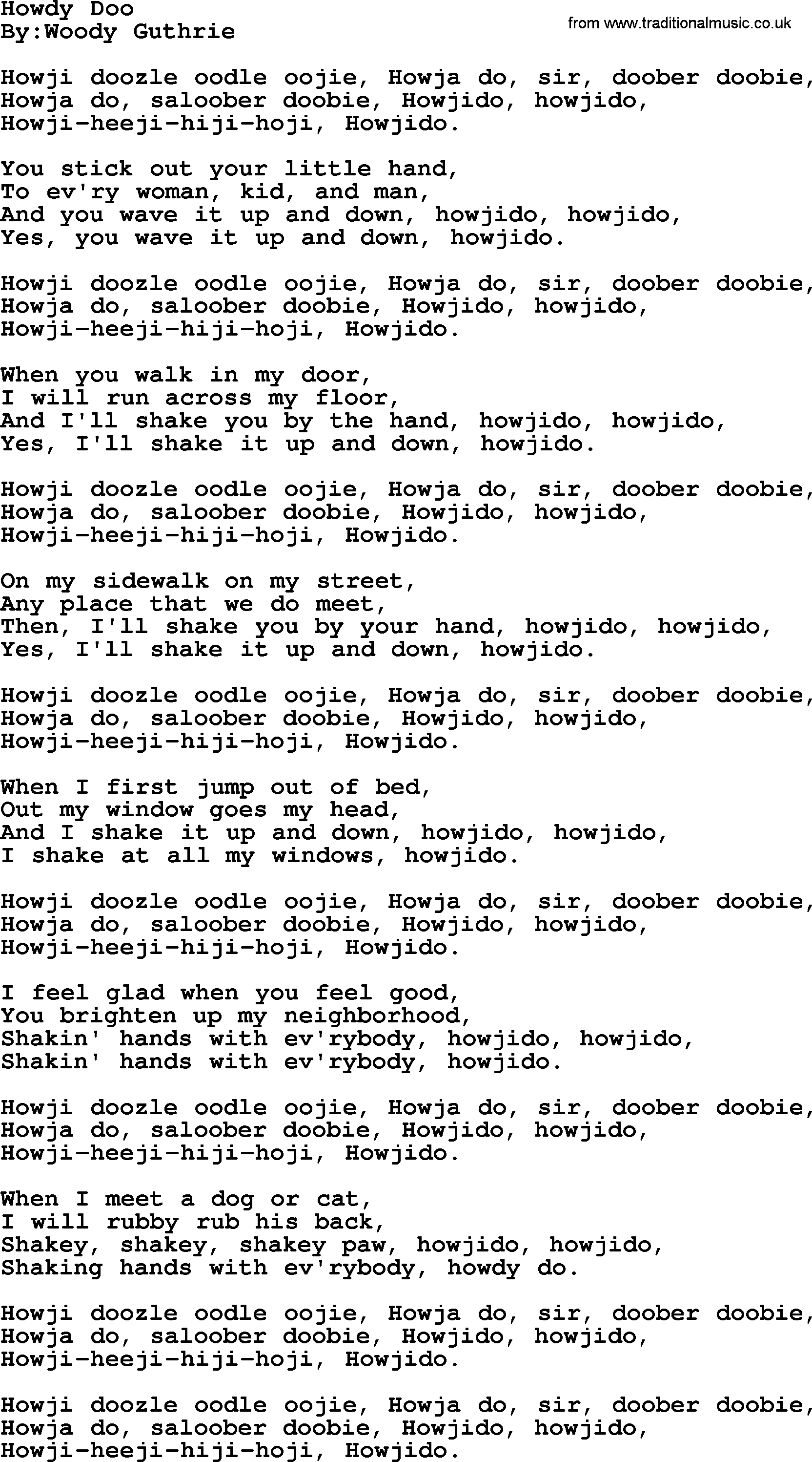 Political, Solidarity, Workers or Union song: Howdy Doo, lyrics