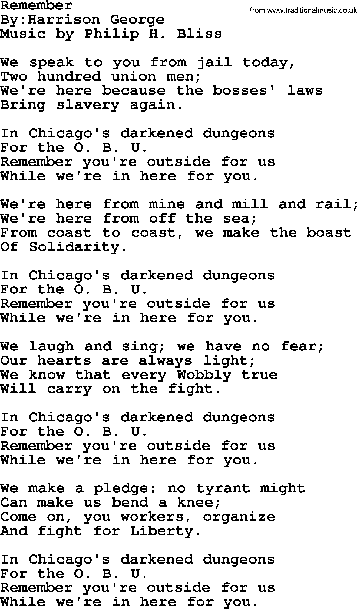 Political, Solidarity, Workers or Union song: Remember, lyrics