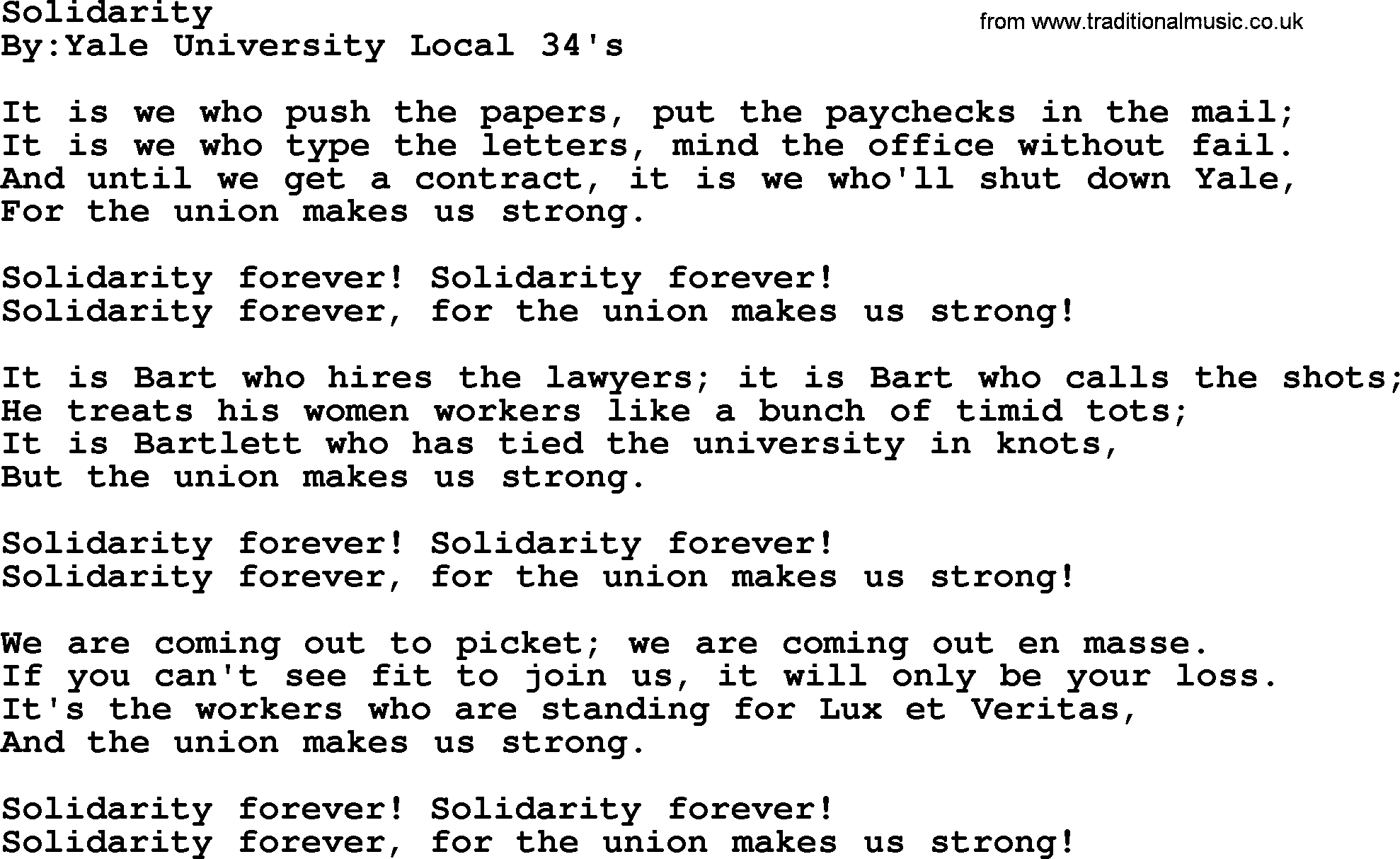Political, Solidarity, Workers or Union song: Solidarity, lyrics