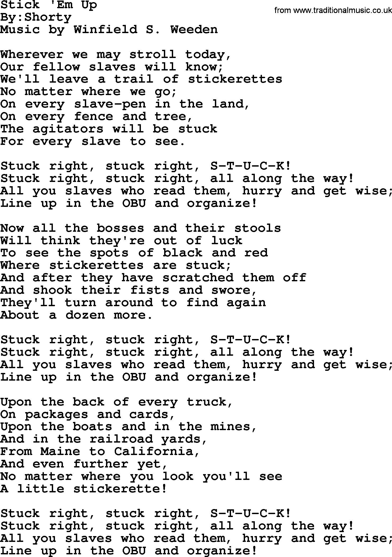 Political, Solidarity, Workers or Union song: Stick Em Up, lyrics