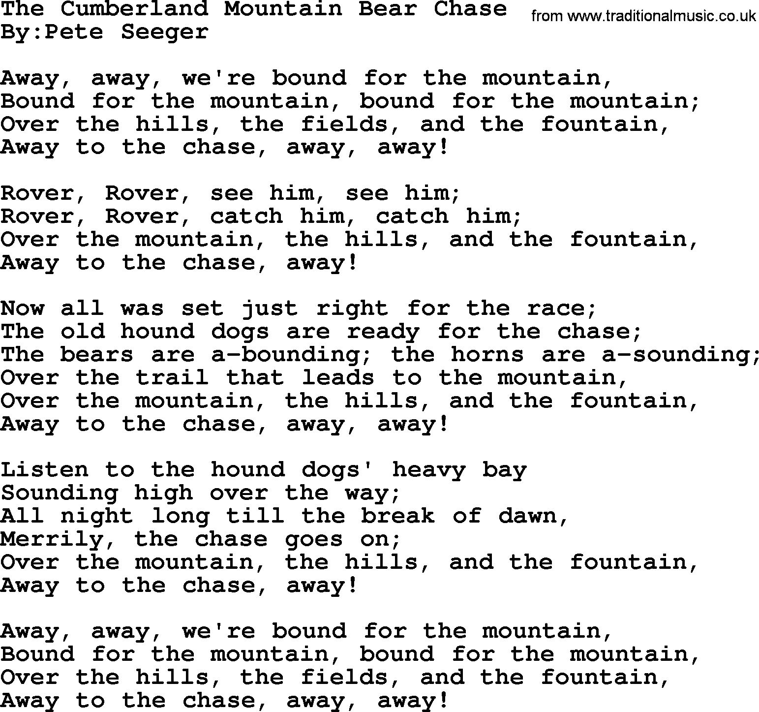 Political, Solidarity, Workers or Union song: The Cumberland Mountain Bear Chase, lyrics