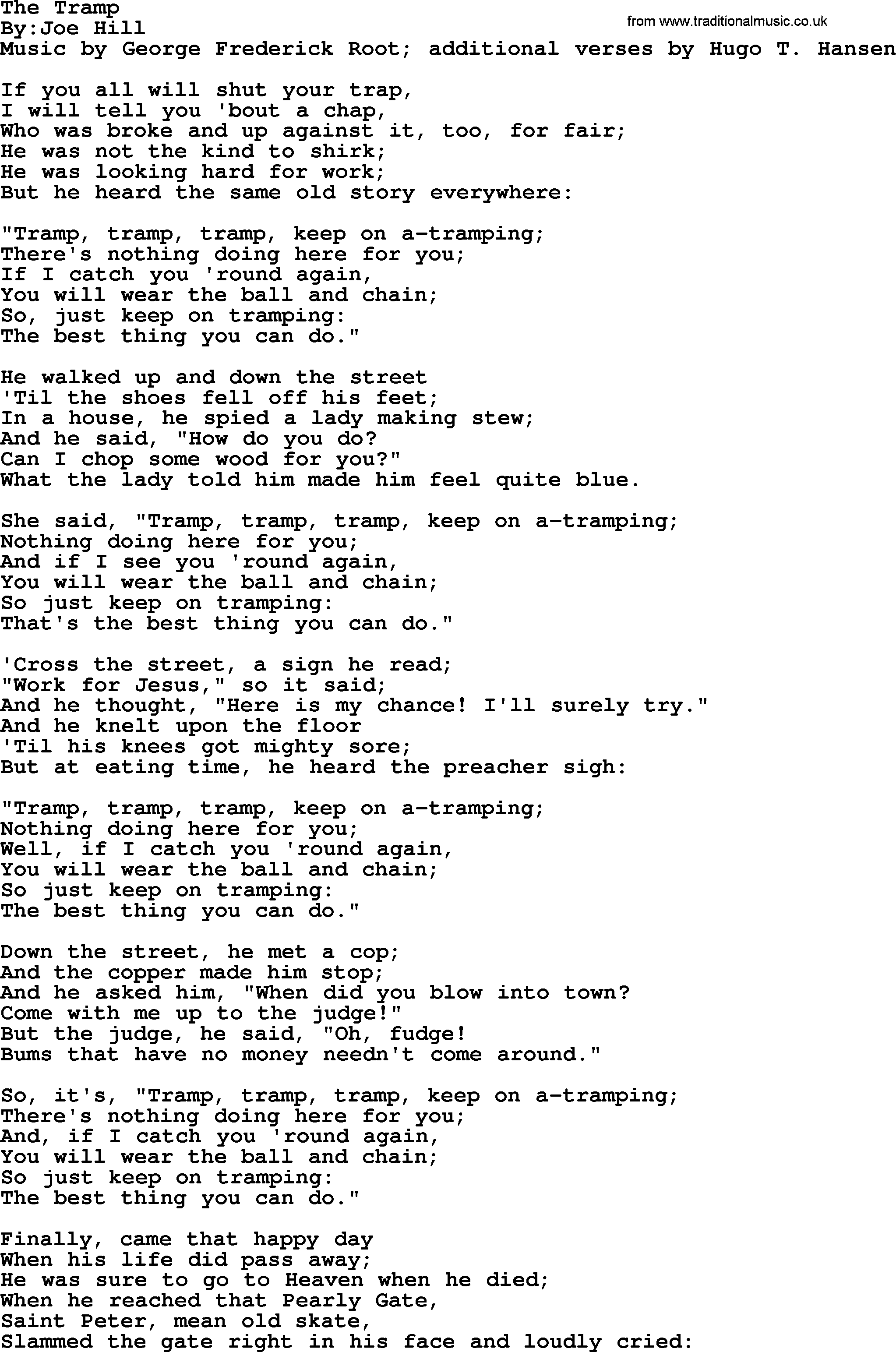 Political, Solidarity, Workers or Union song: The Tramp, lyrics