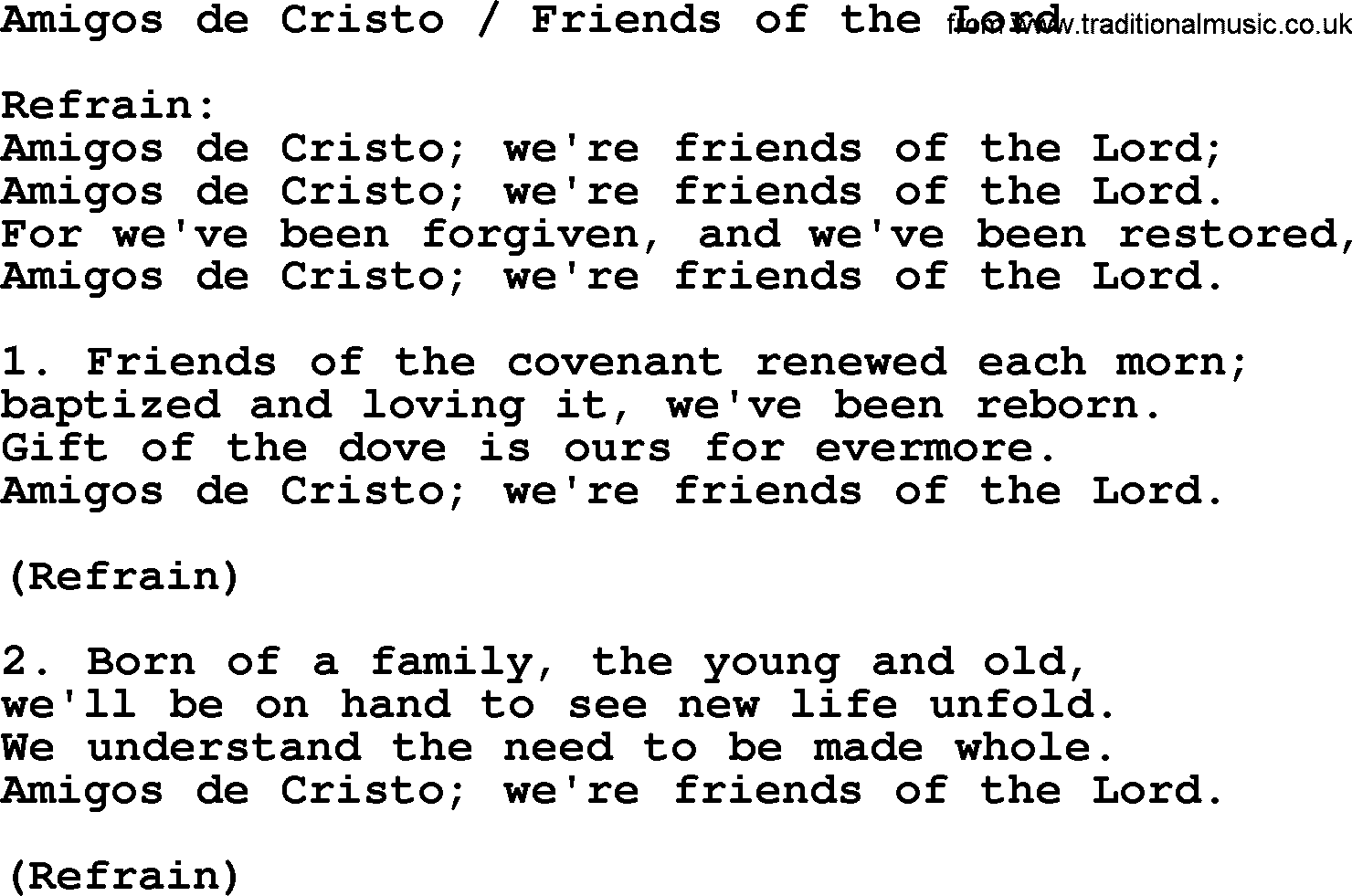 Presbyterian Hymns collection, Hymn: Amigos De Cristo, Friends Of The Lord, lyrics and PDF