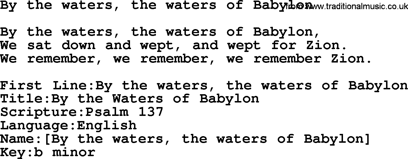Presbyterian Hymns collection, Hymn: By The Waters, The Waters Of Babylon, lyrics and PDF