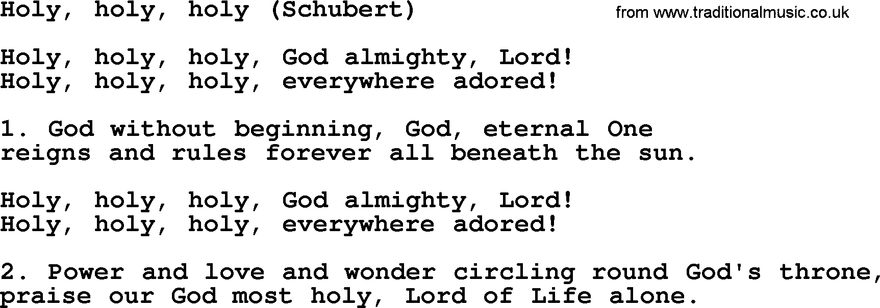 Presbyterian Hymns collection, Hymn: Holy, Holy, Holy (schubert), lyrics and PDF