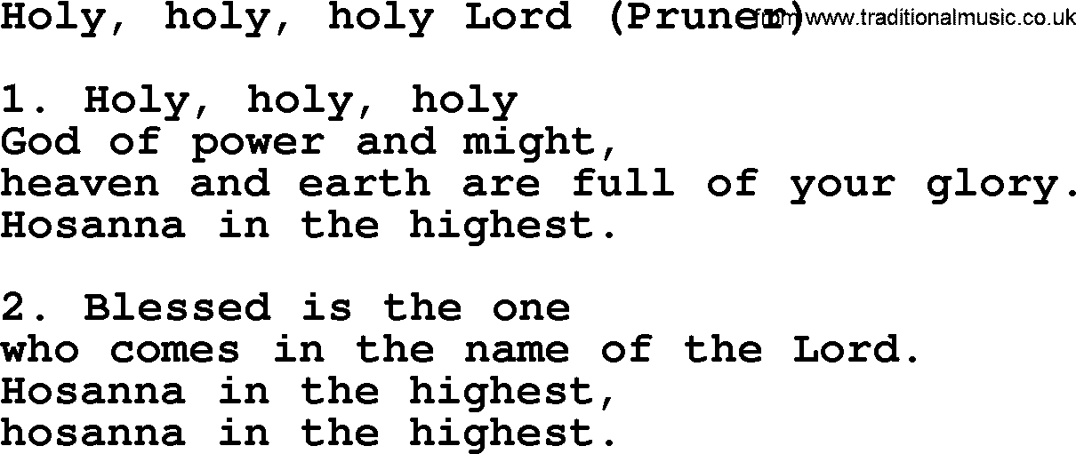 Presbyterian Hymns collection, Hymn: Holy, Holy, Holy Lord (pruner), lyrics and PDF