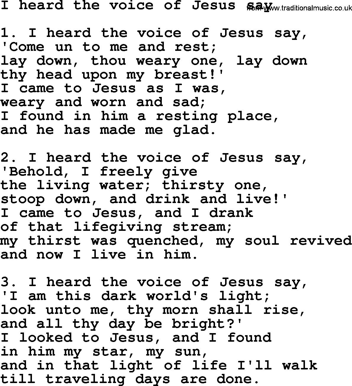 Presbyterian Hymns collection, Hymn: I Heard The Voice Of Jesus Say, lyrics and PDF