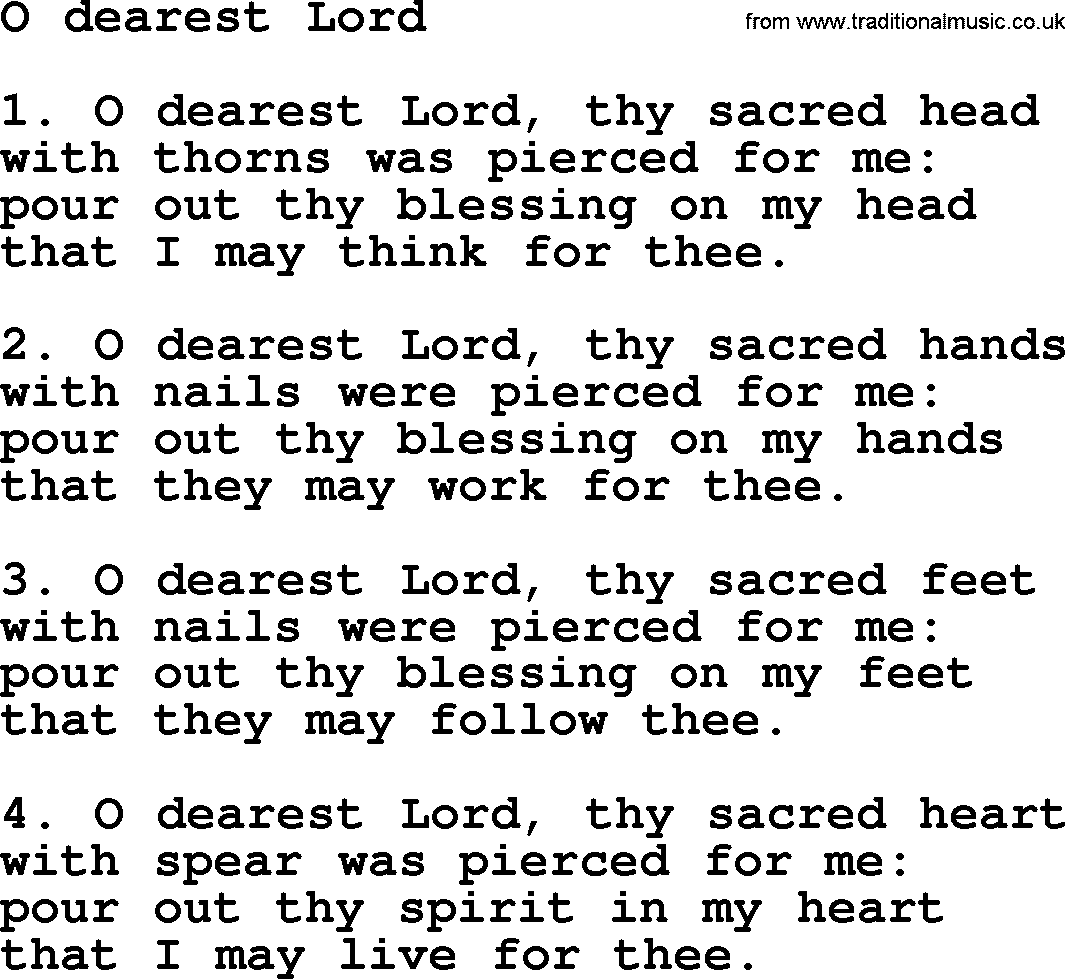 Presbyterian Hymns collection, Hymn: O Dearest Lord, lyrics and PDF