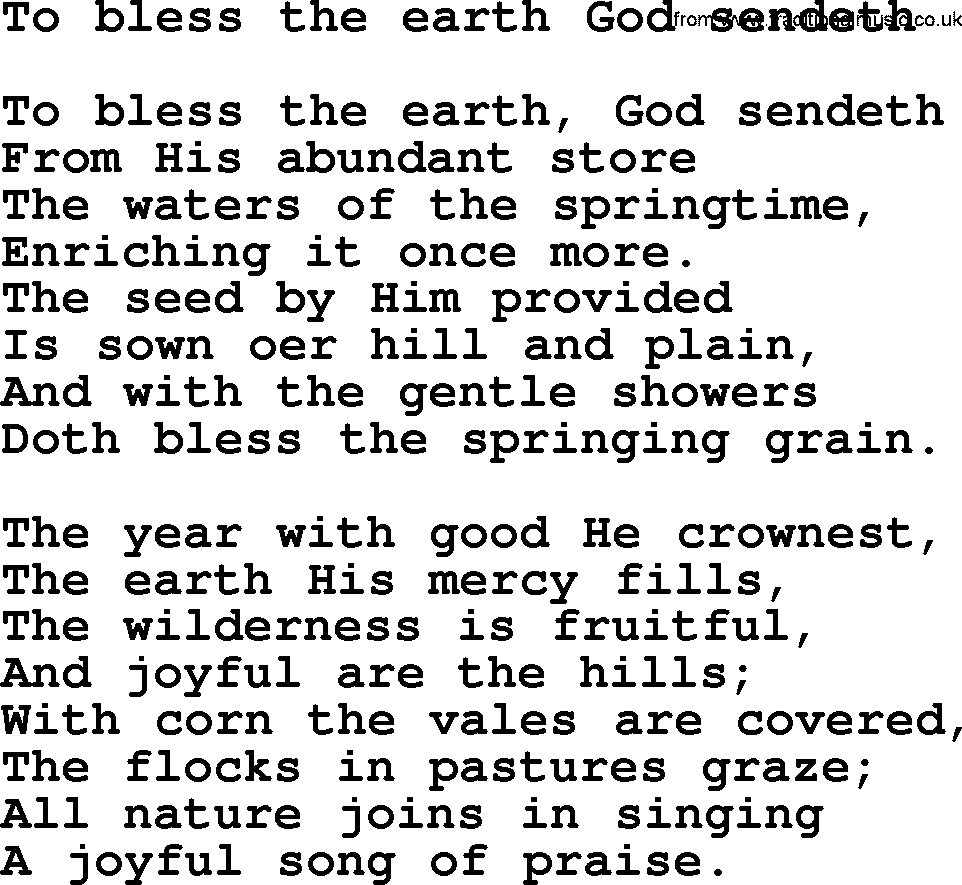 Presbyterian Hymns collection, Hymn: To Bless The Earth God Sendeth, lyrics and PDF