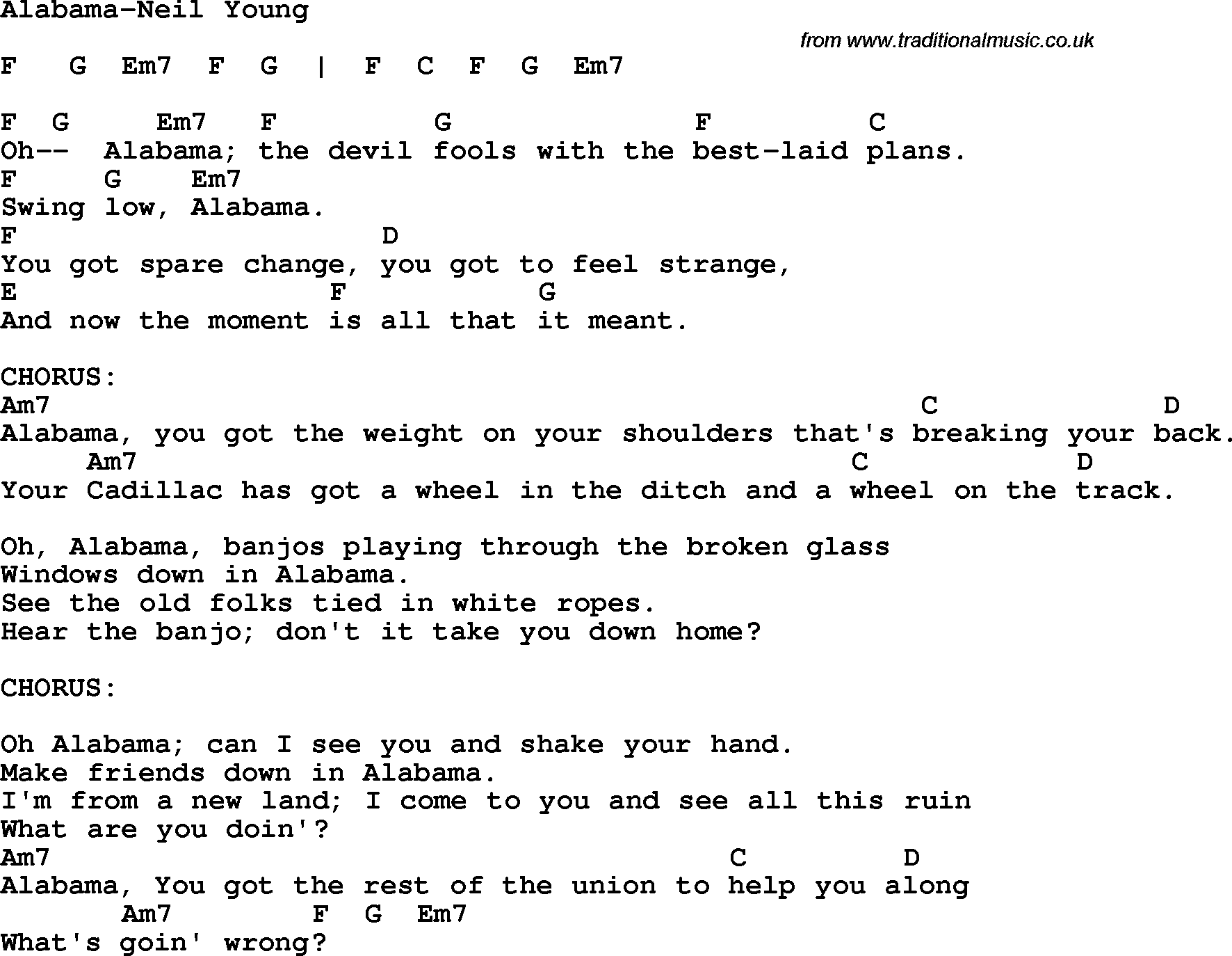 Protest Song Alabama-Neil Young lyrics and chords