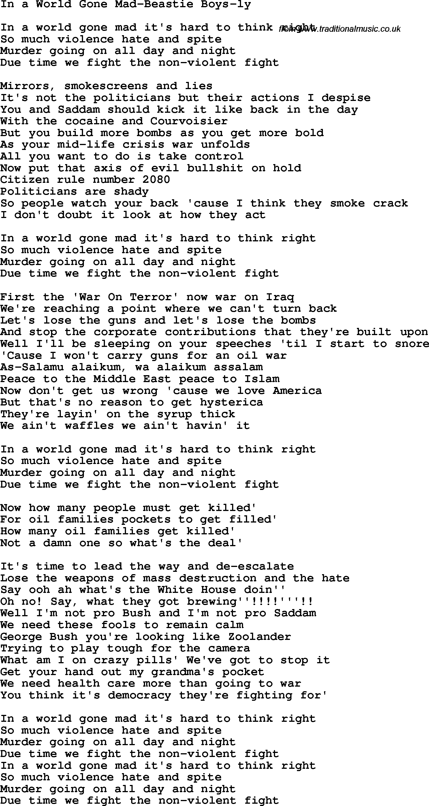 Protest Song In A World Gone Mad-Beastie Boys lyrics and chords