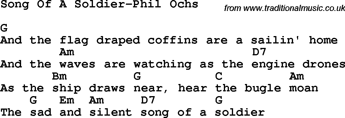 Protest Song Song Of A Soldier-Phil Ochs lyrics and chords