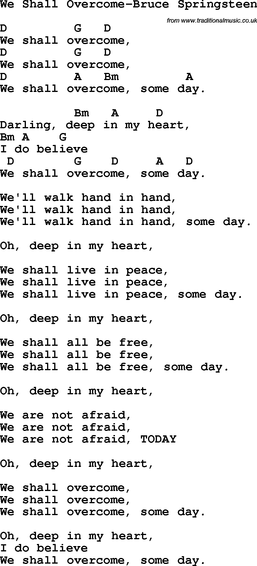 Protest Song We Shall Overcome-Bruce Springsteen lyrics and chords
