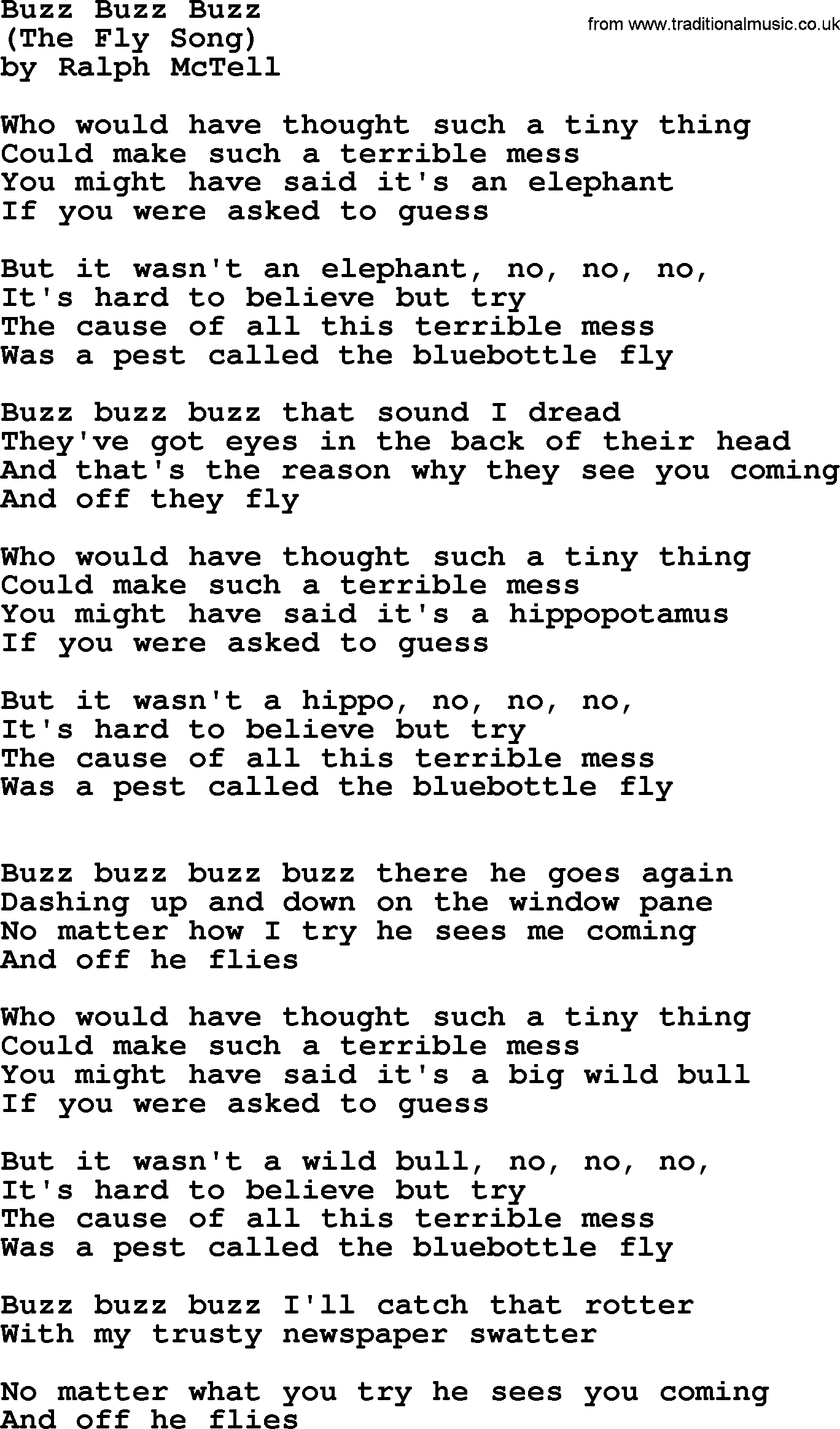 Ralph McTell Song: Buzz Buzz Buzz, lyrics