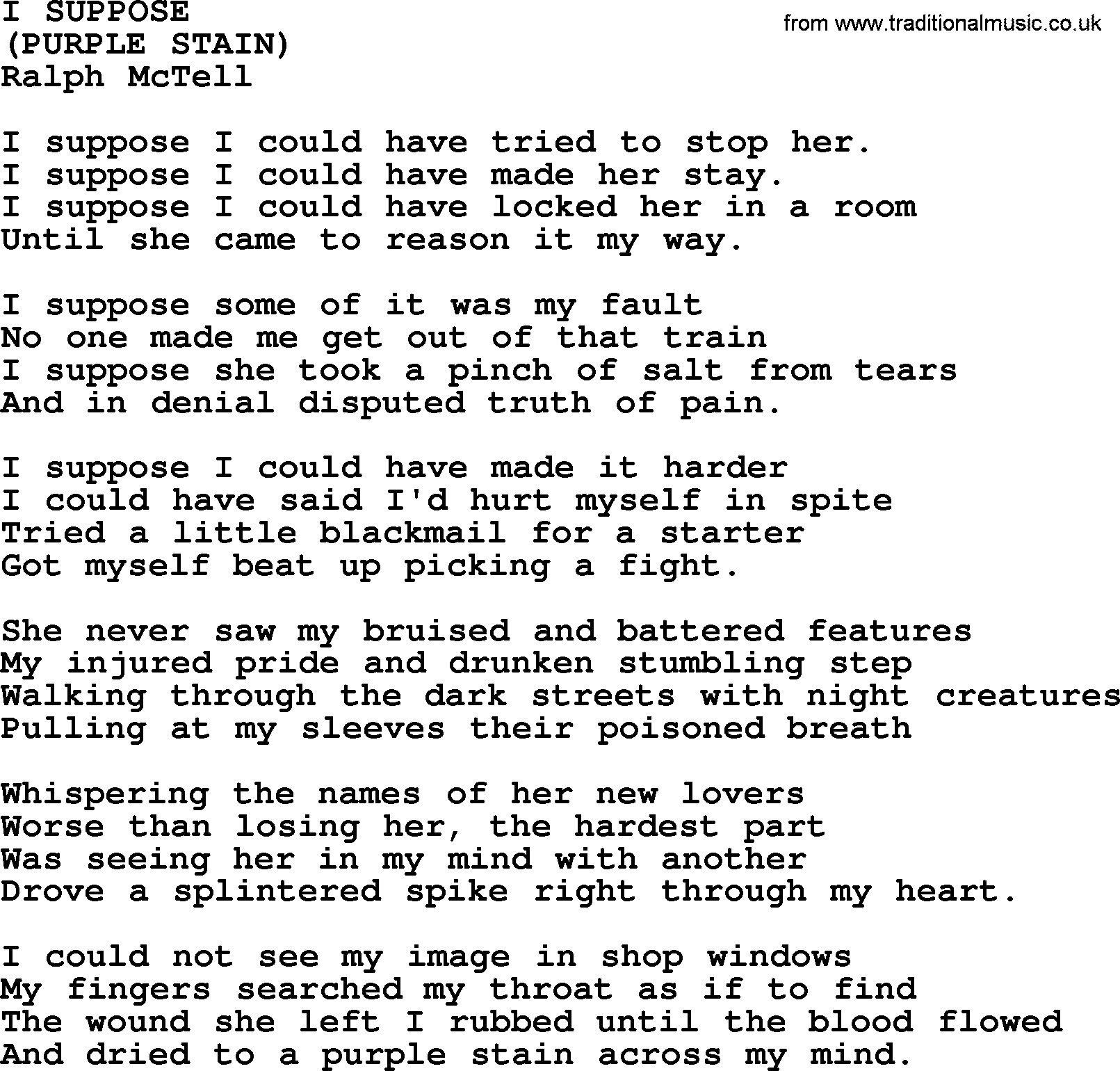 Ralph McTell Song: I Suppose, lyrics