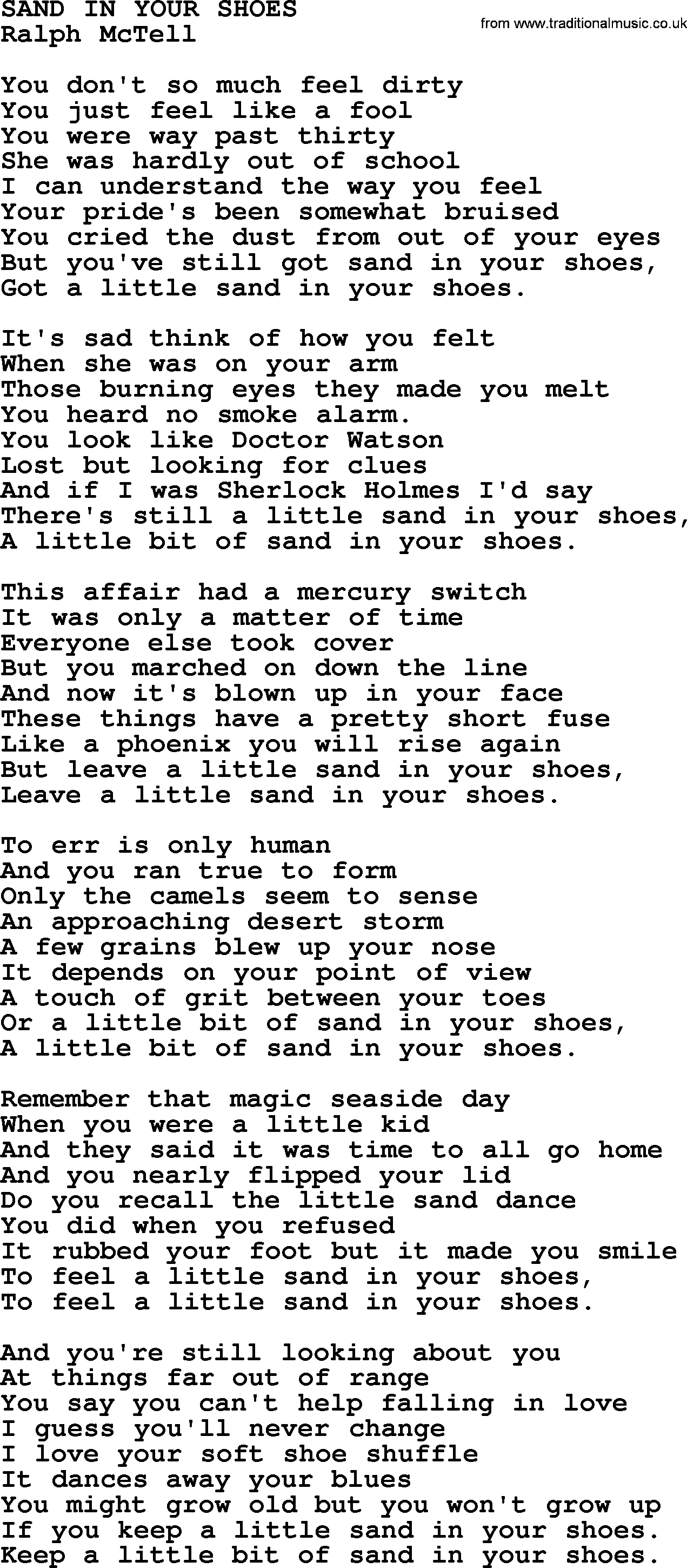 Sand In Your  - by Ralph McTell lyrics and chords