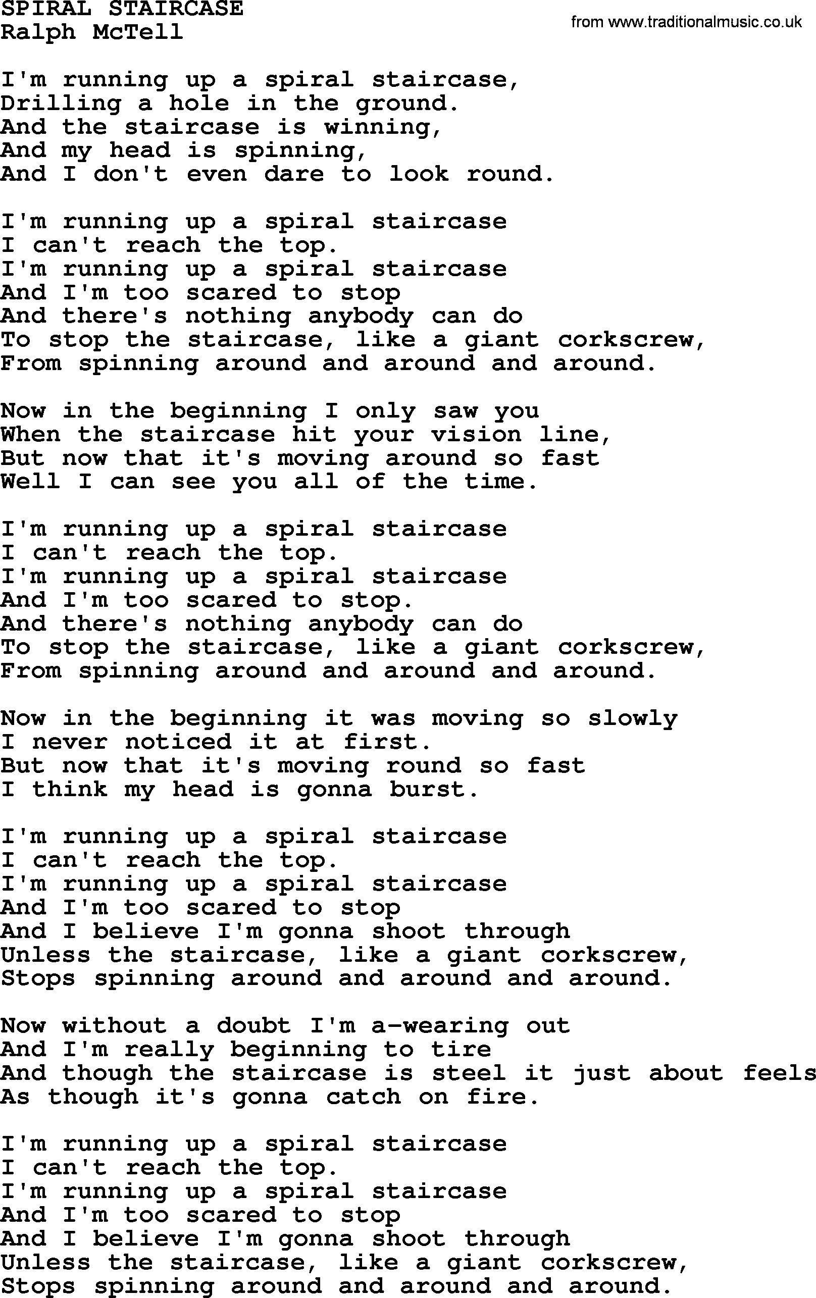 Ralph McTell Song: Spiral Staircase, lyrics