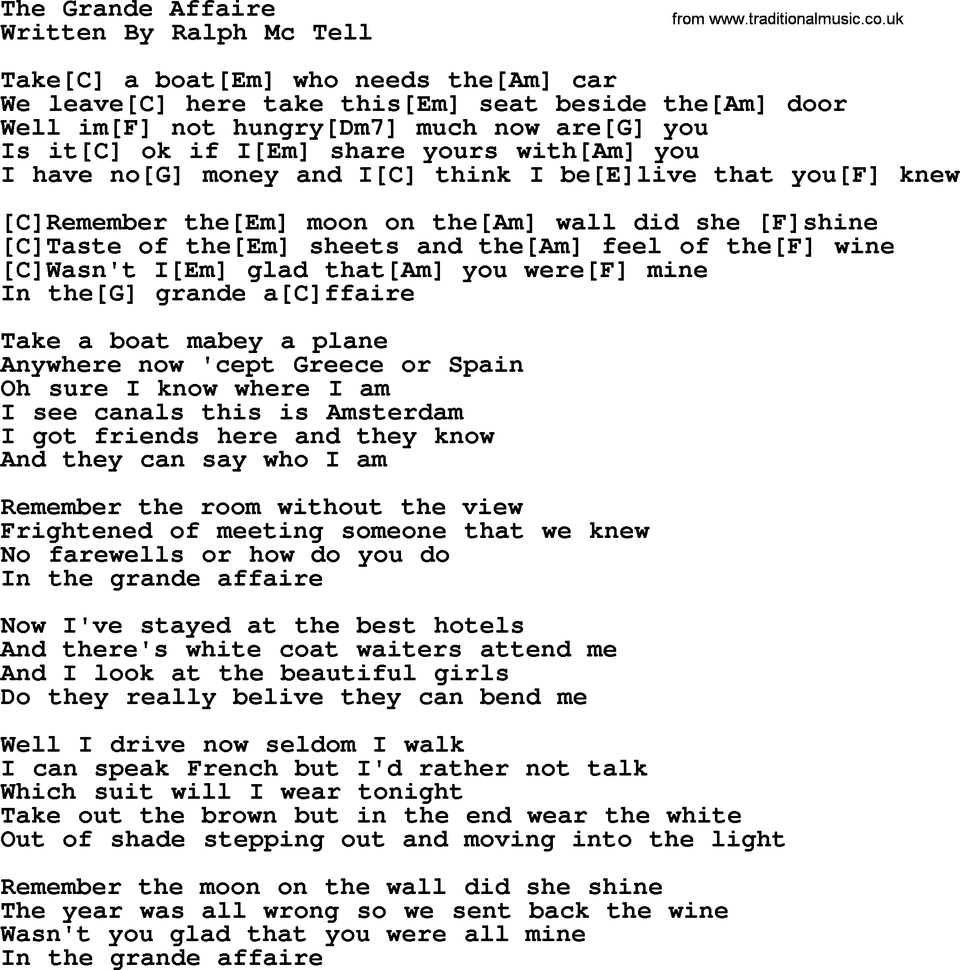 Ralph McTell Song: The Grande Affaire, lyrics and chords