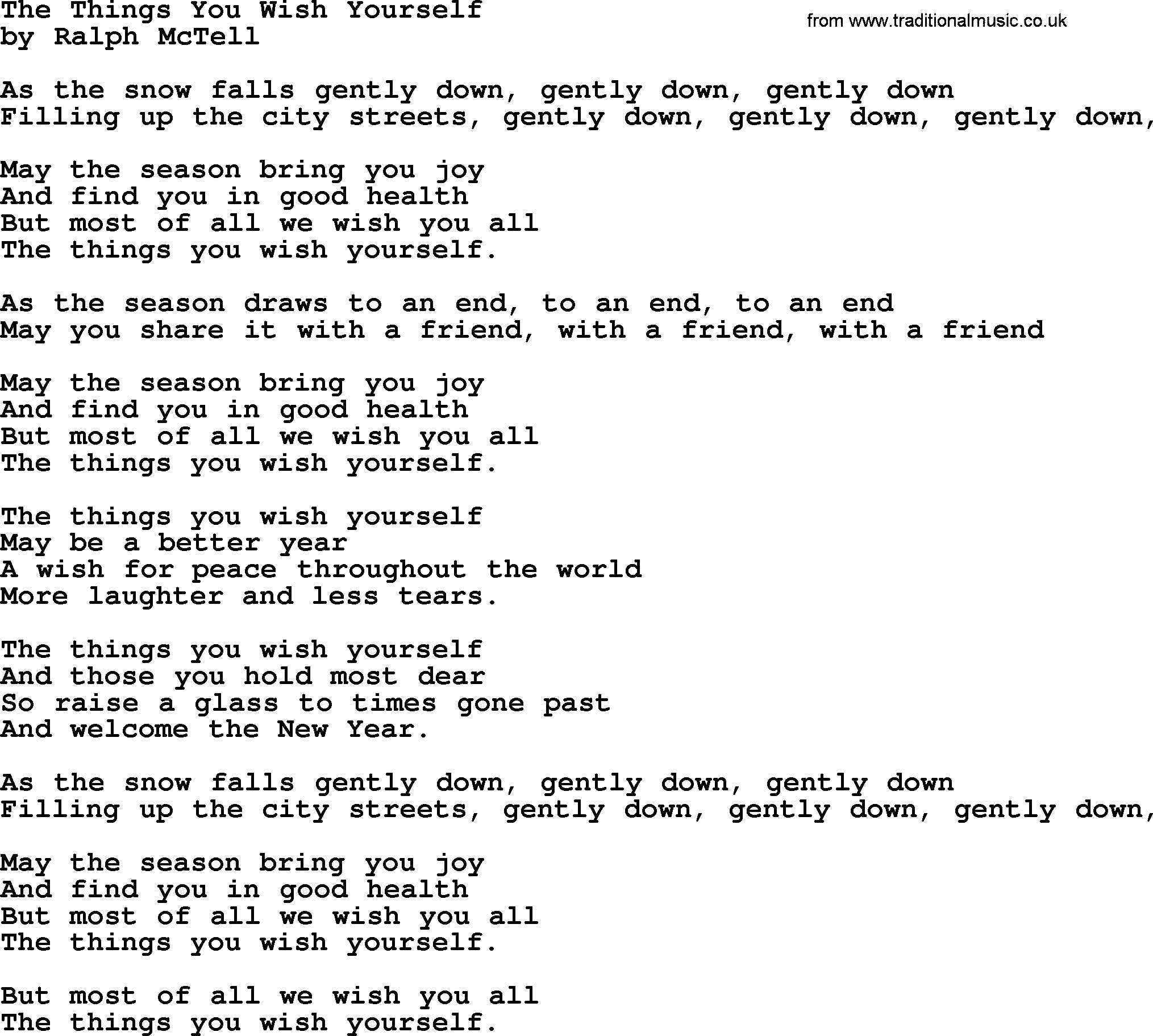 Ralph McTell Song: The Things You Wish Yourself, lyrics