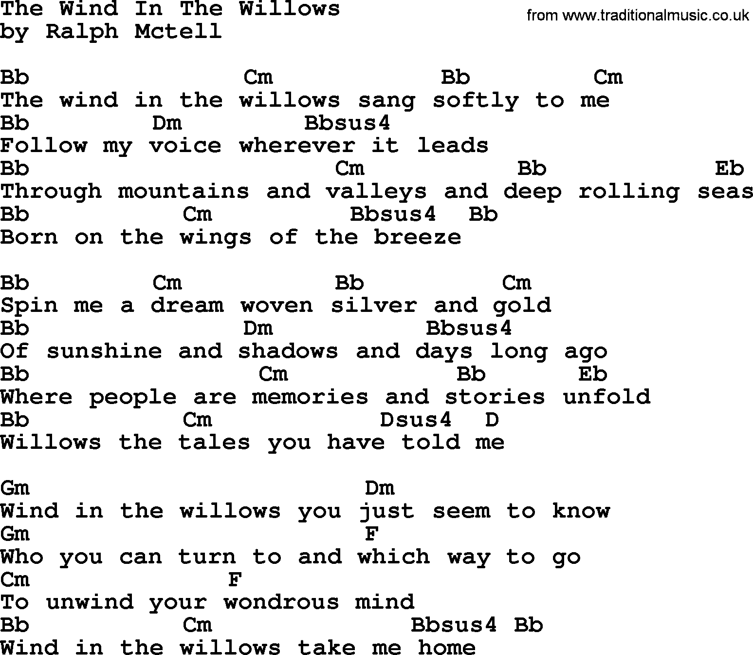 Ralph McTell Song: The Wind In The Willows, lyrics and chords