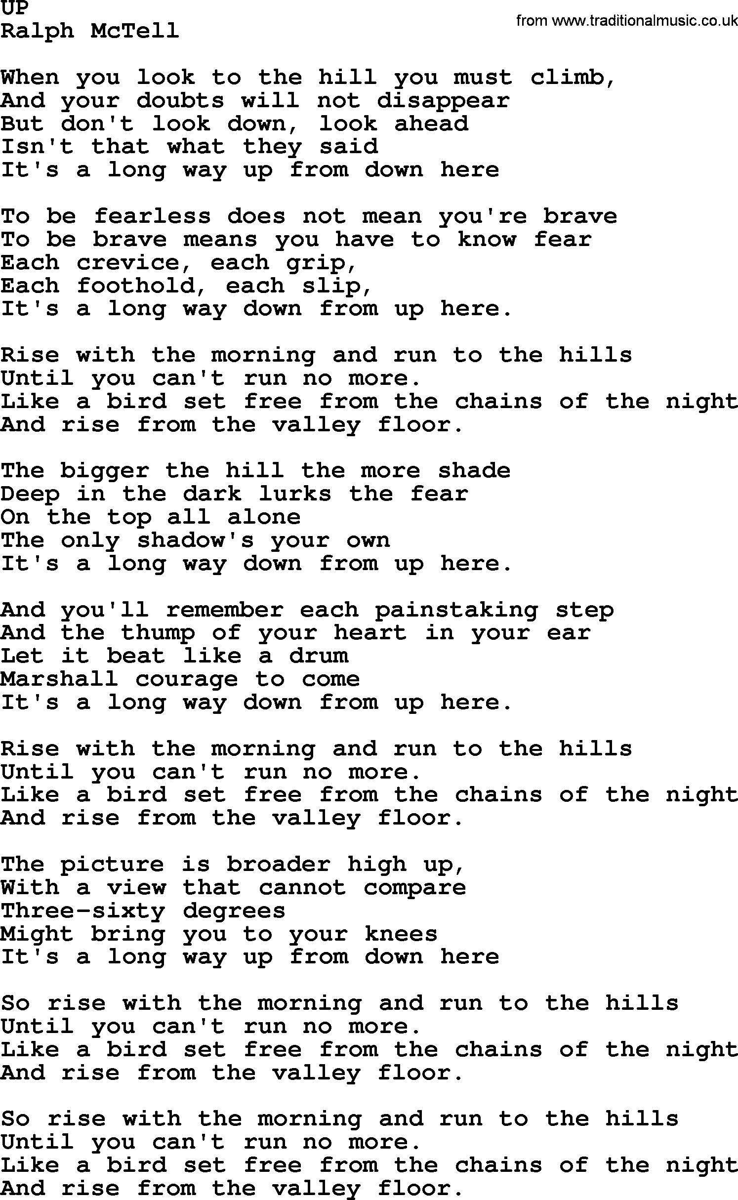 Ralph McTell Song: Up, lyrics