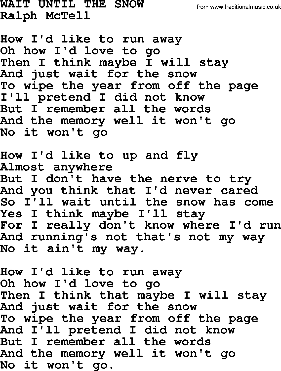 Ralph McTell Song: Wait Until The Snow, lyrics