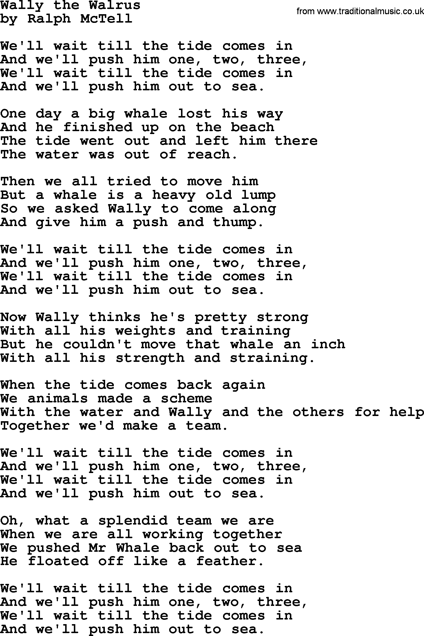Ralph McTell Song: Wally The Walrus, lyrics