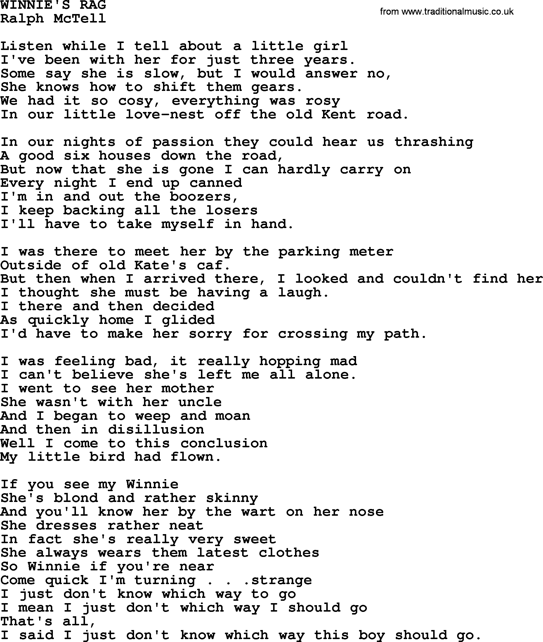 Ralph McTell Song: Winnie's Rag, lyrics
