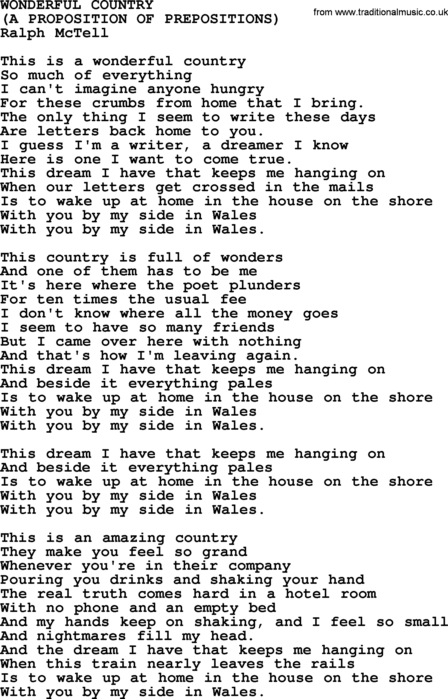 Ralph McTell Song: Wonderful Country, lyrics